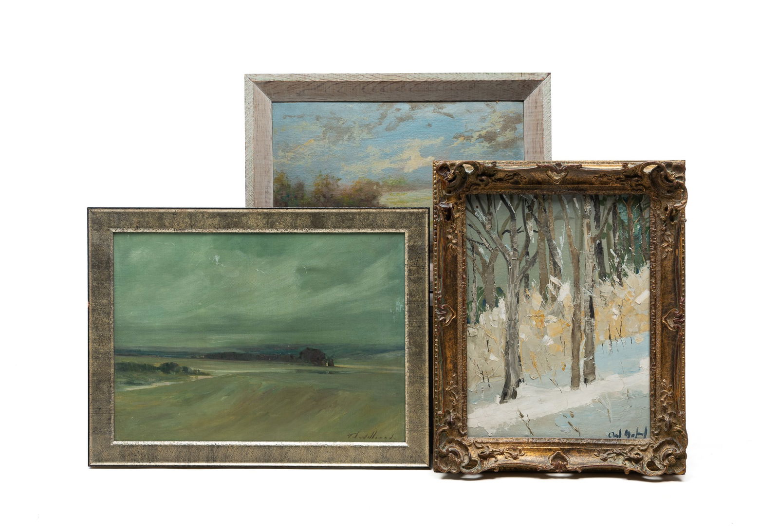 THREE OIL ON BOARD LANDSCAPE PAINTINGS, INCL. ERNEST CHAMPION BRADSHAW (ENGLISH-AMERICAN, (1 of 8)