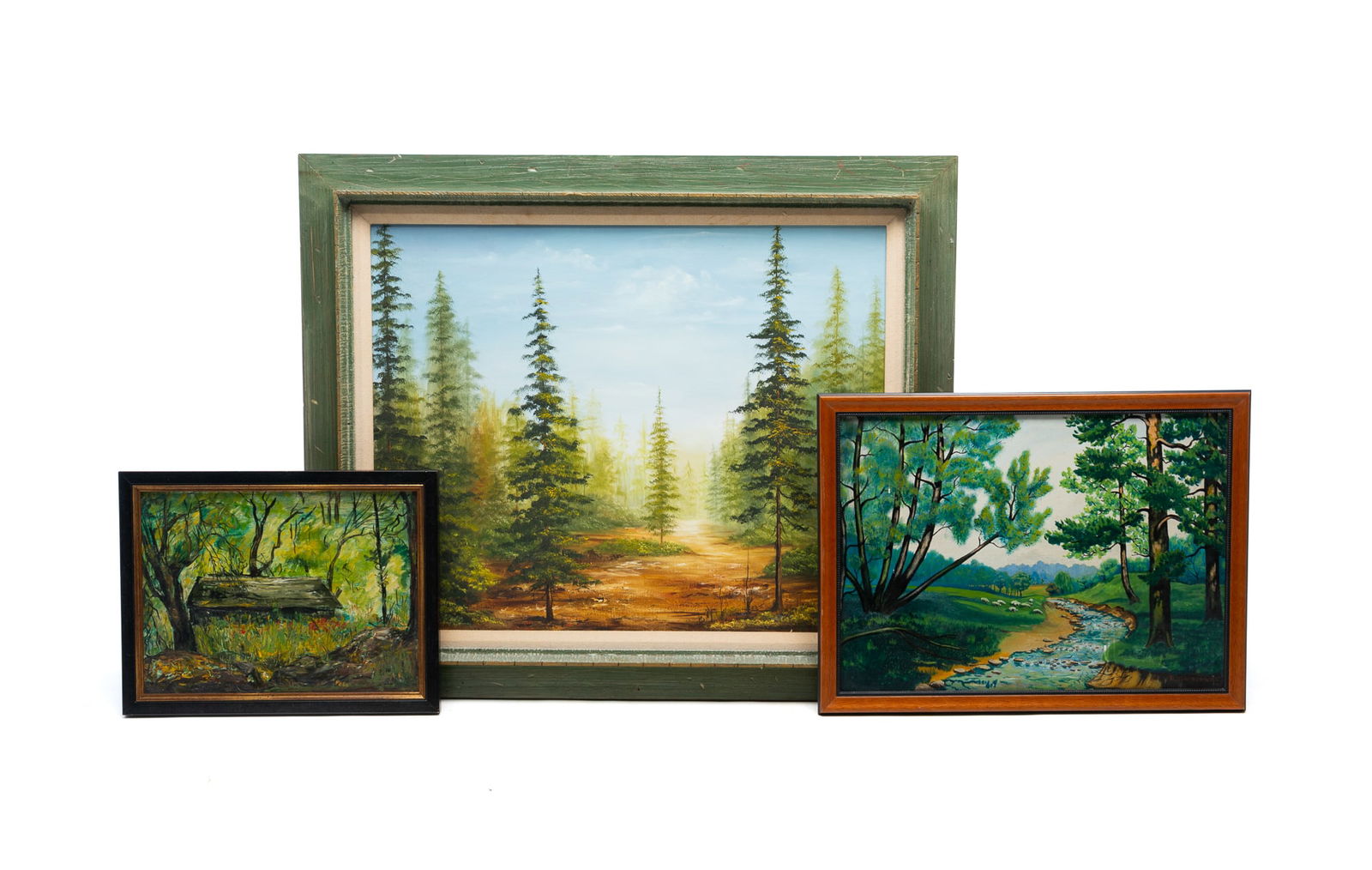 THREE FOREST LANDSCAPE PAINTINGS, INCL. RAY GRATHWOL (AMERICAN, 1900-1992). Largest, 31.5"h. (1 of 6)