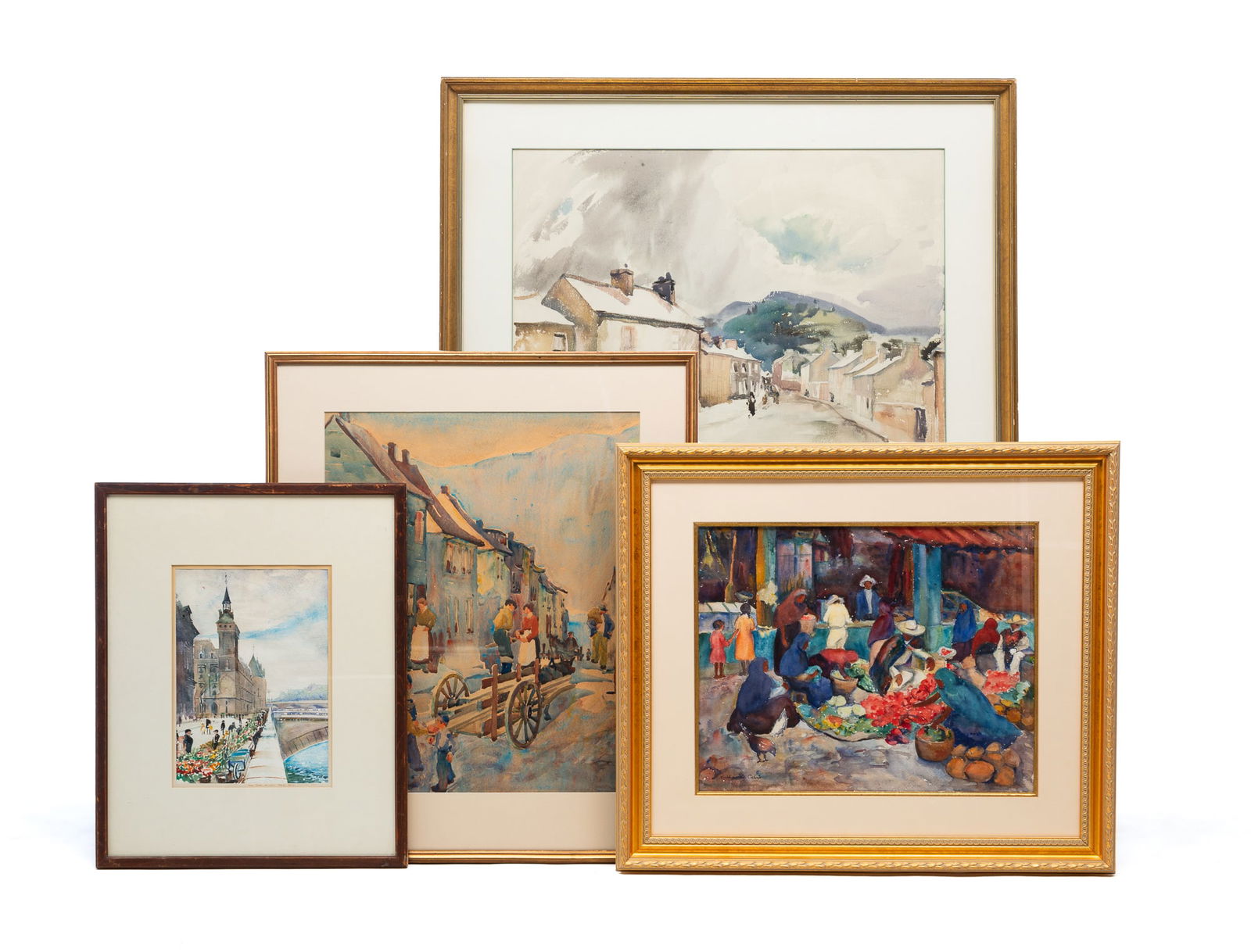 FOUR STREETSCAPE WATERCOLORS, INCL. GRACE V. KELLEY (AMERICAN, 1877-1950). Largest frame, 25.75"h. (1 of 10)