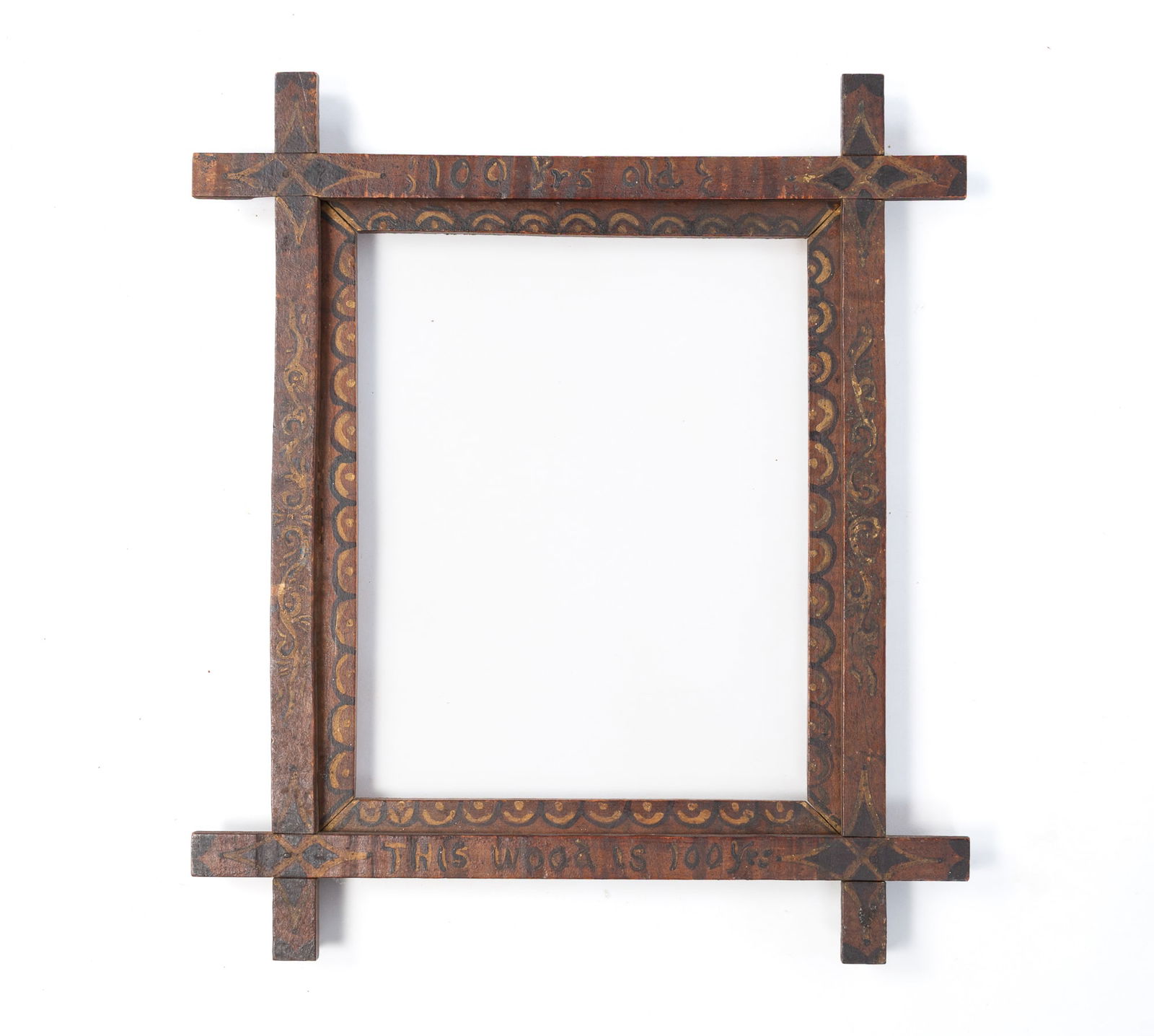 PAINT-DECORATED TIGER MAPLE PICTURE FRAME. Overall, 15"h. 13"w. (1 of 5)