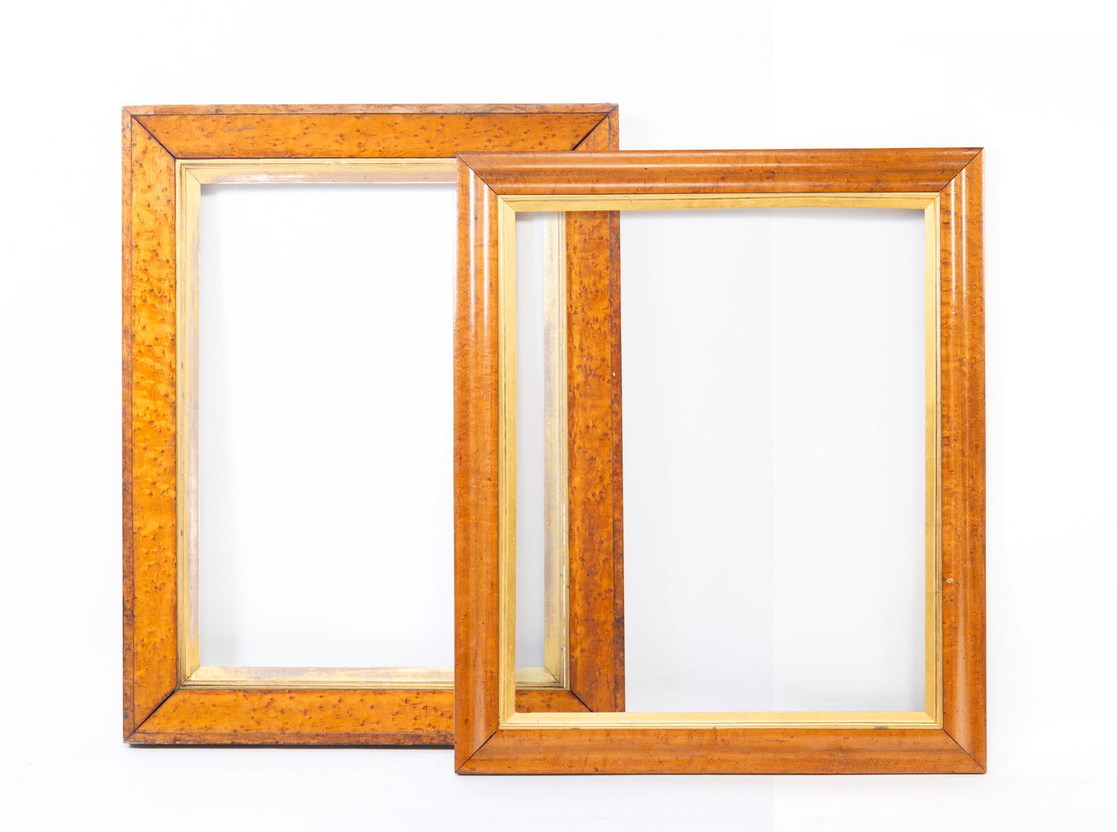 TWO BIRD'S-EYE MAPLE PICTURE FRAME. The larger frame, overall, 30"h. 25.5"w. (1 of 9)