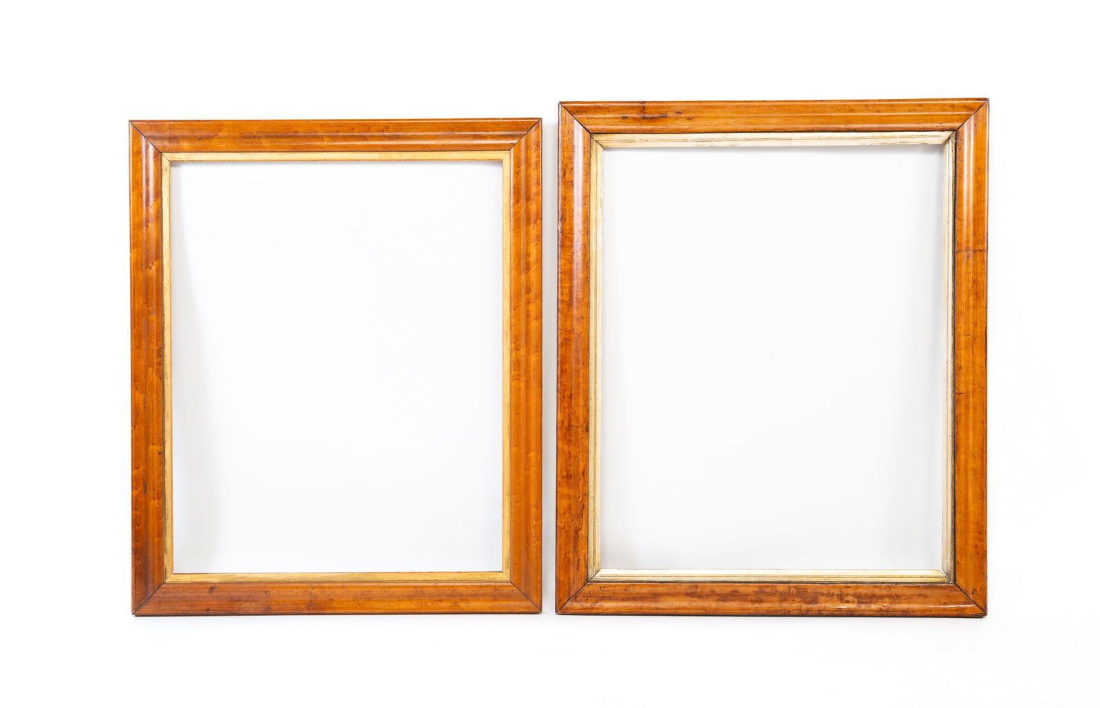 TWO BIRD'S-EYE MAPLE VENEER PICTURE FRAMES. The larger, overall, 29.75"h. 24.75"w (1 of 3)