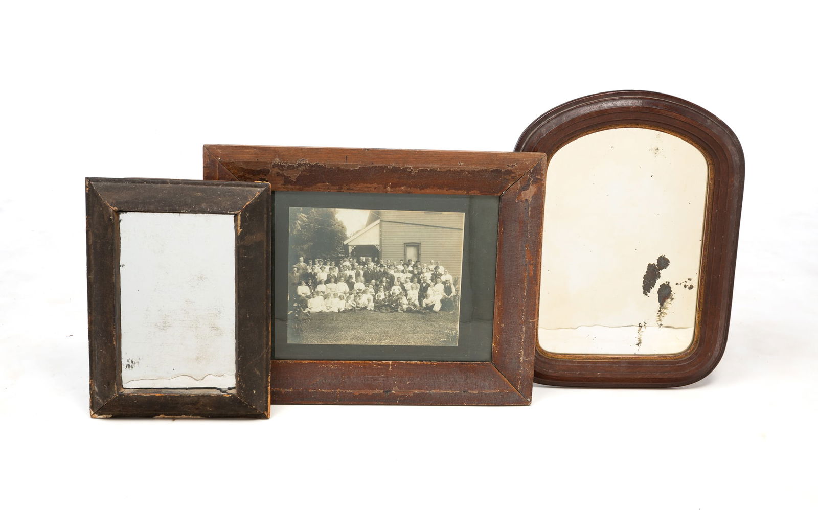 TWO FRAMED MIRRORS AND A FRAMED PHOTOGRAPH. Largest, overall, 14.25"h. 18.5"w. (1 of 5)