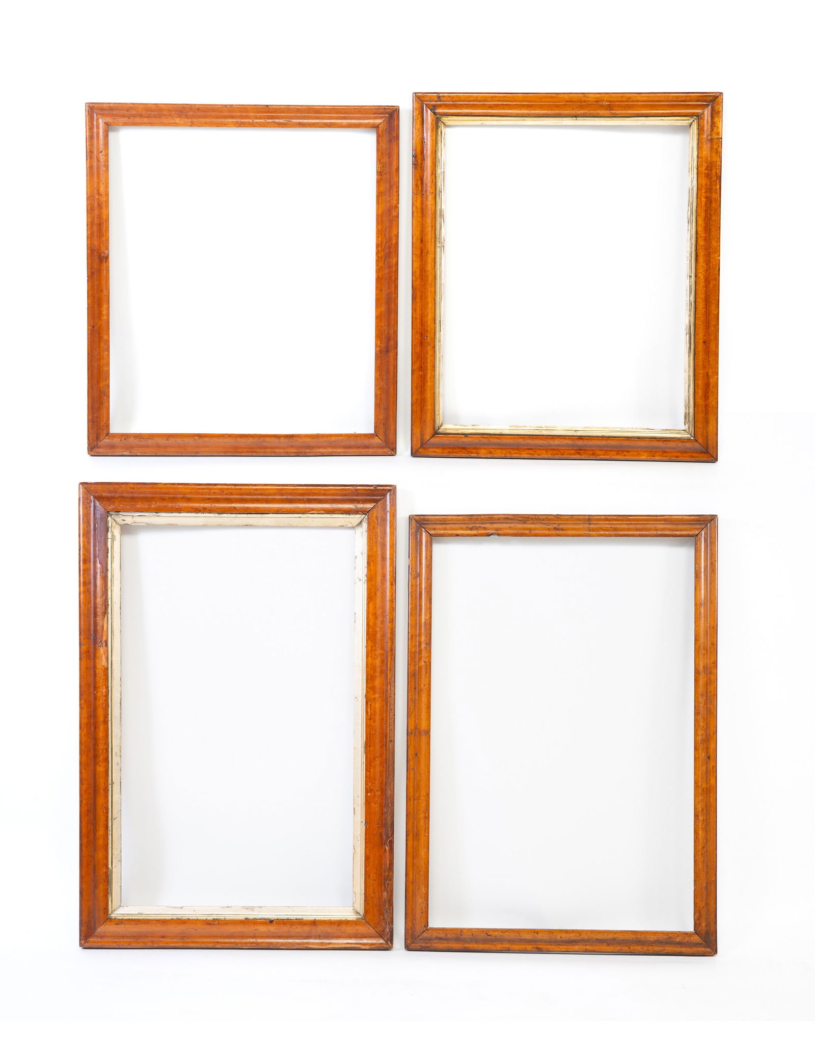 FOUR BIRD'S-EYE MAPLE PICTURE FRAMES. The largest frame, overall, 29.75"h. 24.75"w. (1 of 8)
