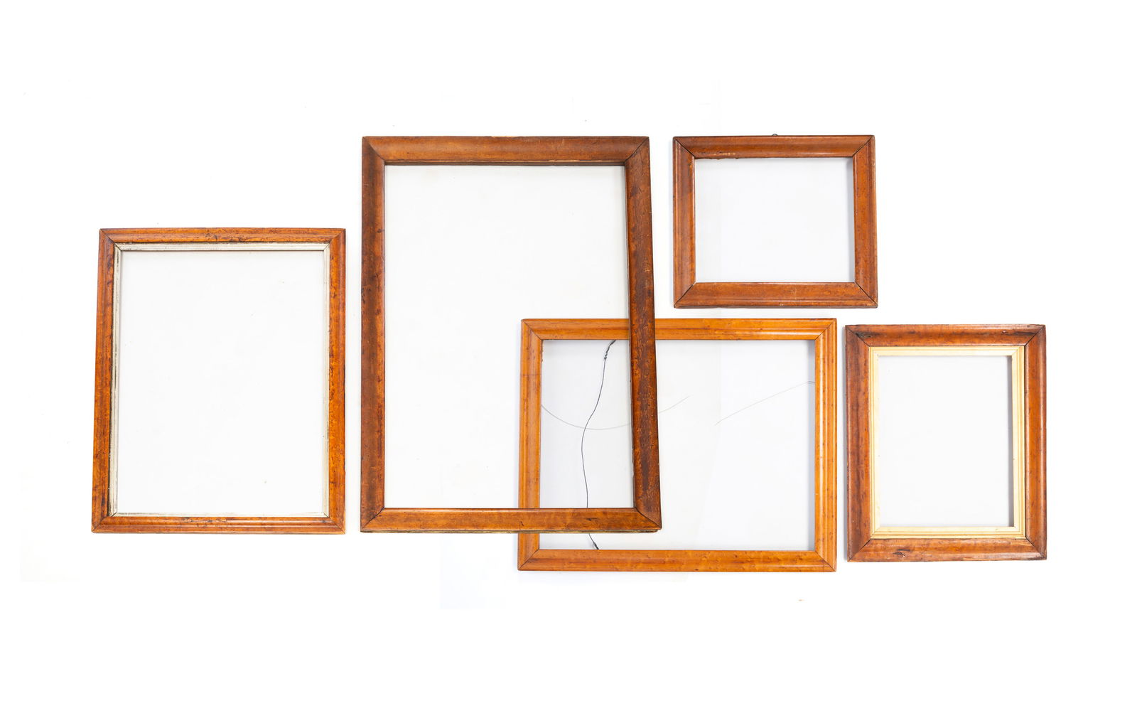 FIVE BIRD'S-EYE MAPLE PICTURE FRAMES. Largest, overall, 26.5"h. 36.5"w. Smallest, overall, 10.5"h. (1 of 7)