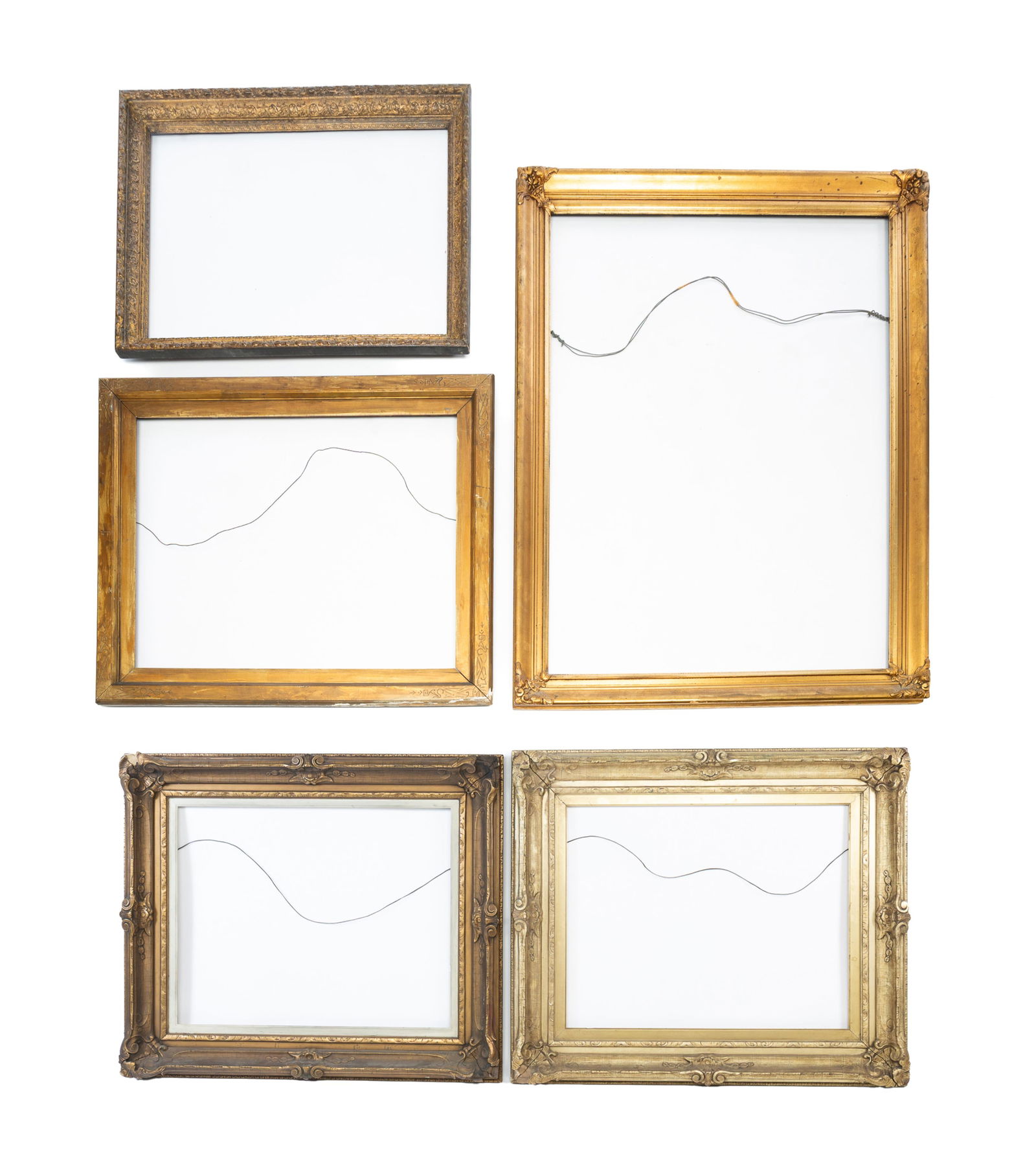 FIVE LARGE GILTWOOD AND COMPOSITION PICTURE FRAMES. Largest, overall, 45.5"h. 35.5"h. Smallest, (1 of 6)