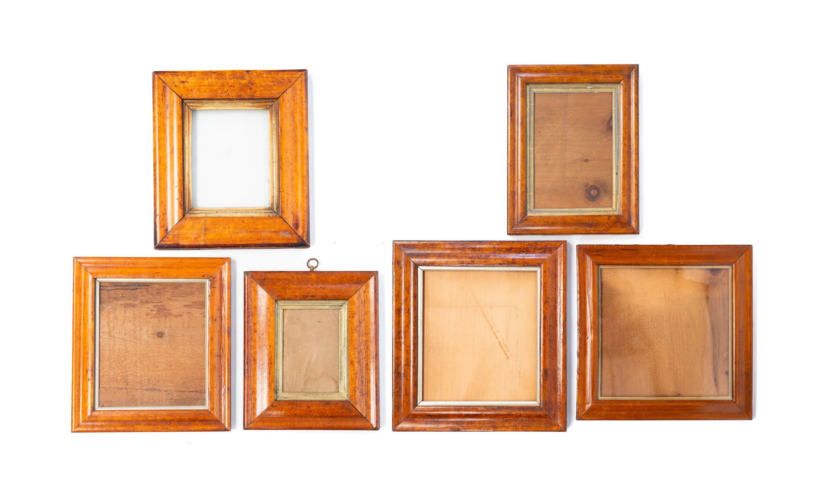 SIX BIRD'S-EYE MAPLE PICTURE FRAMES. Largest, overall, 12.5"h. 13.5"w. Smallest, overall, 9.75"h. (1 of 7)