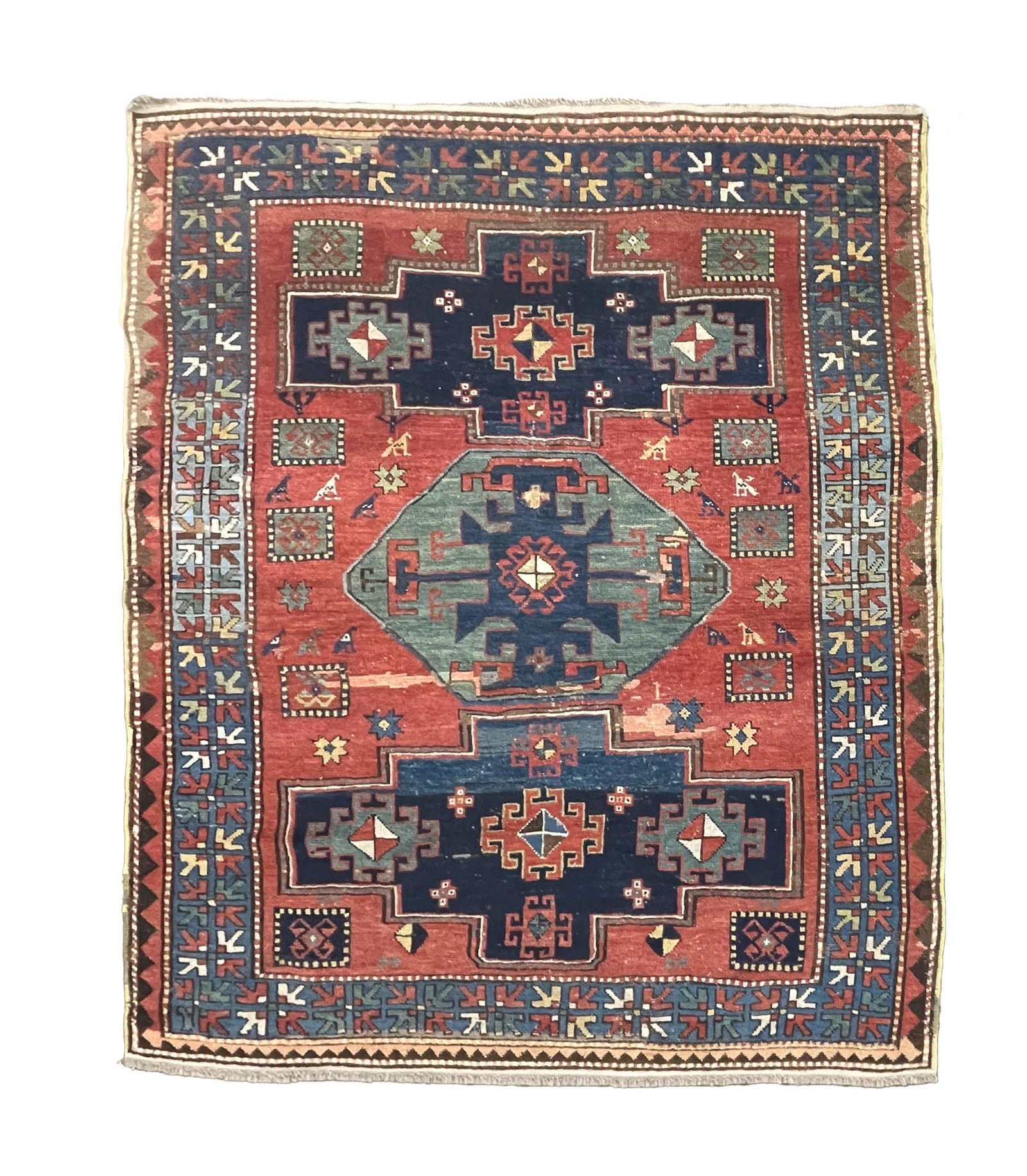 CAUCASIAN KAZAK WOOL AREA RUG. 63"w. 79"l. (1 of 4)