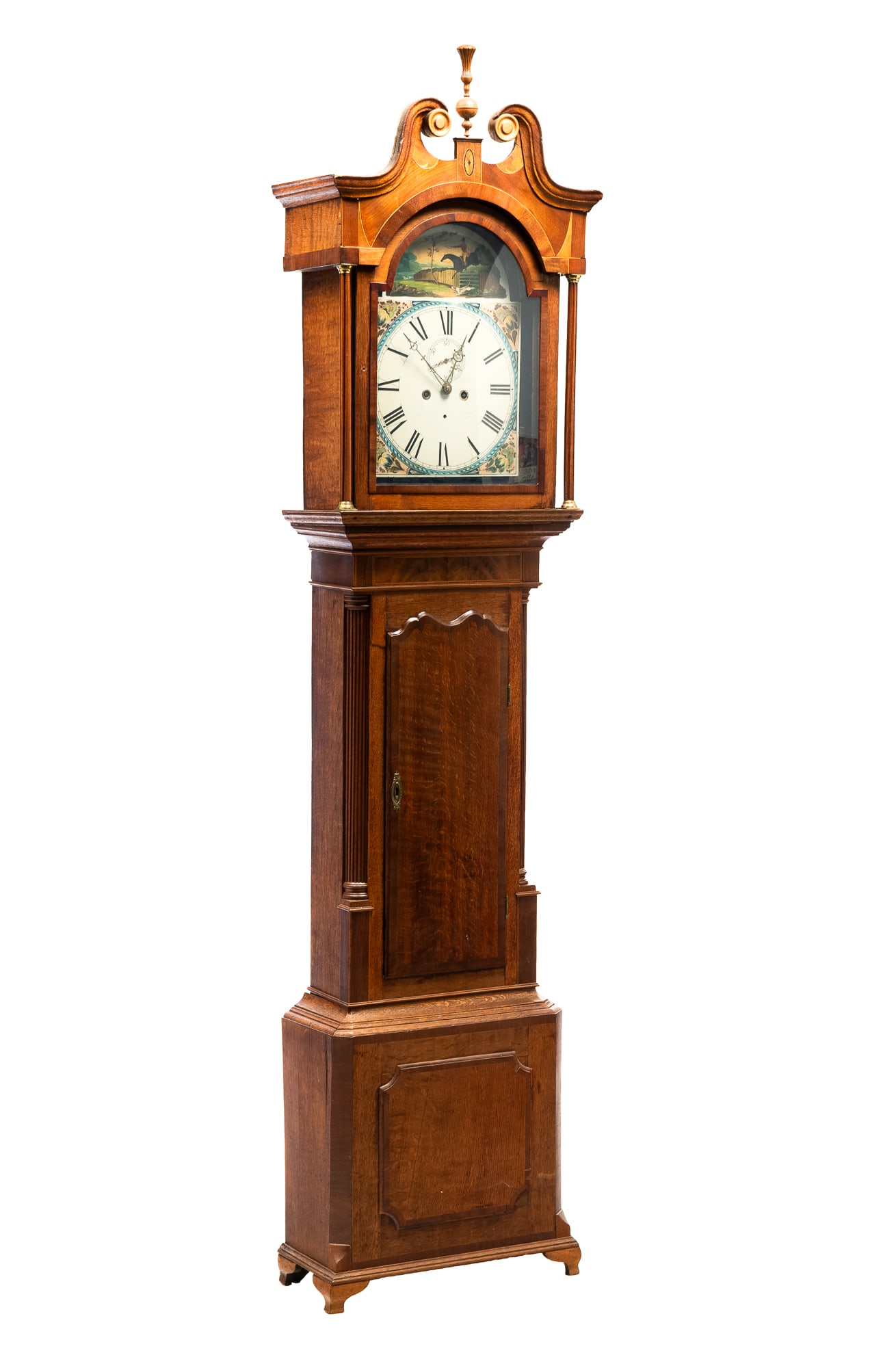 GEORGE III OAK TALL CASE CLOCK WITH BANDED AND LINE INLAYS. (1 of 9)