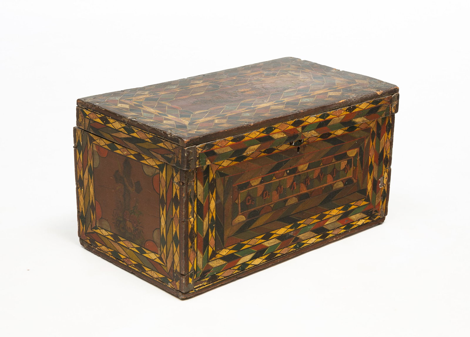 FOLK ART PAINT-DECORATED PINE BOX. (1 of 6)