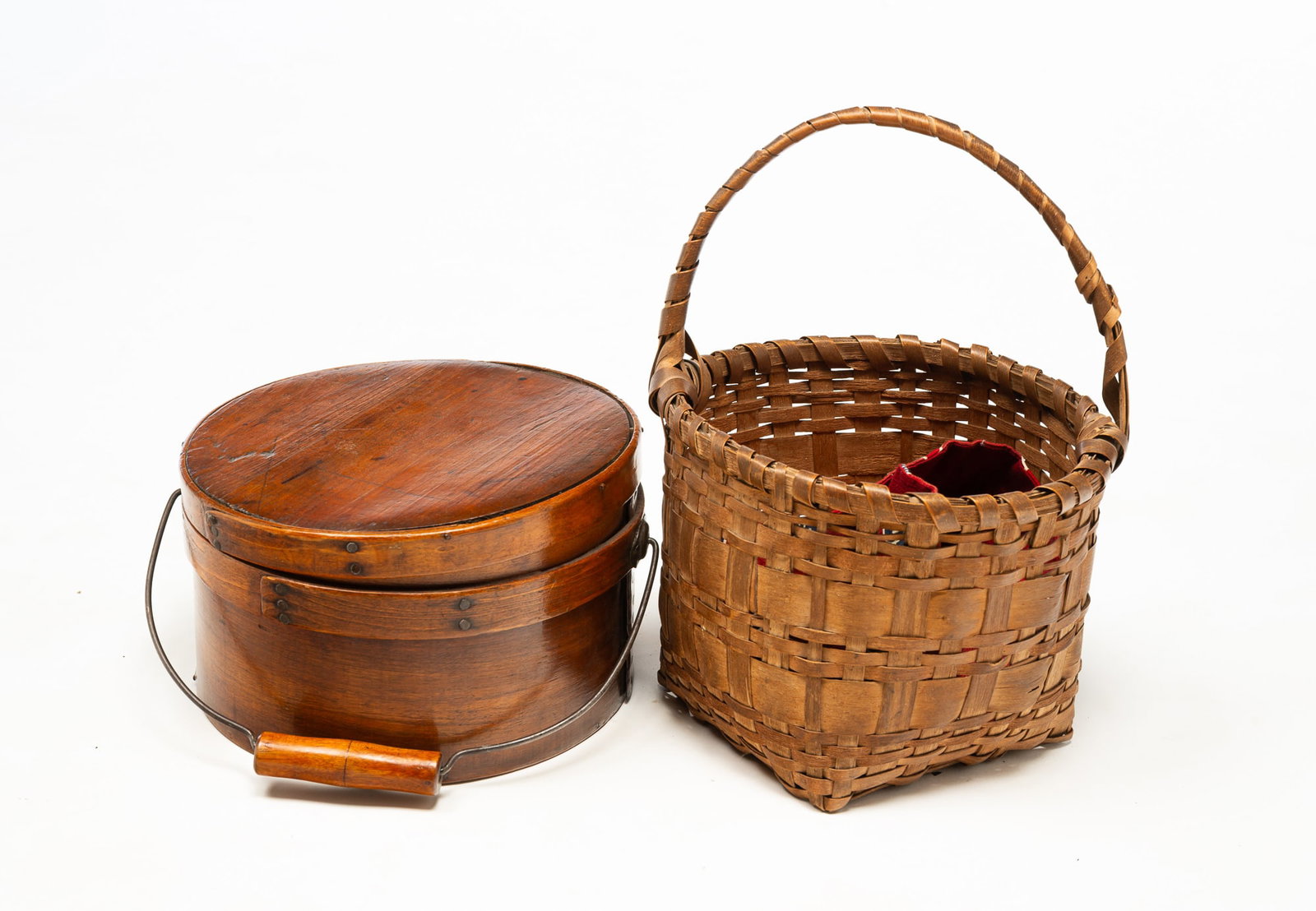 AMERICAN SPLINT-WOVEN BASKET AND BENTWOOD LIDDED CARRIER. (1 of 4)