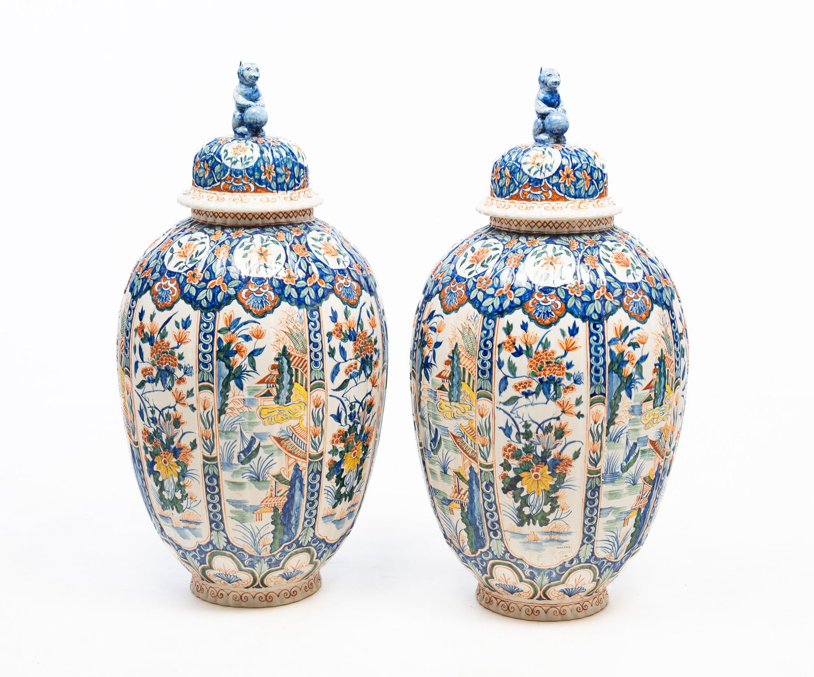 PAIR OF FRENCH FAIENCE LIDDED URNS. (1 of 6)