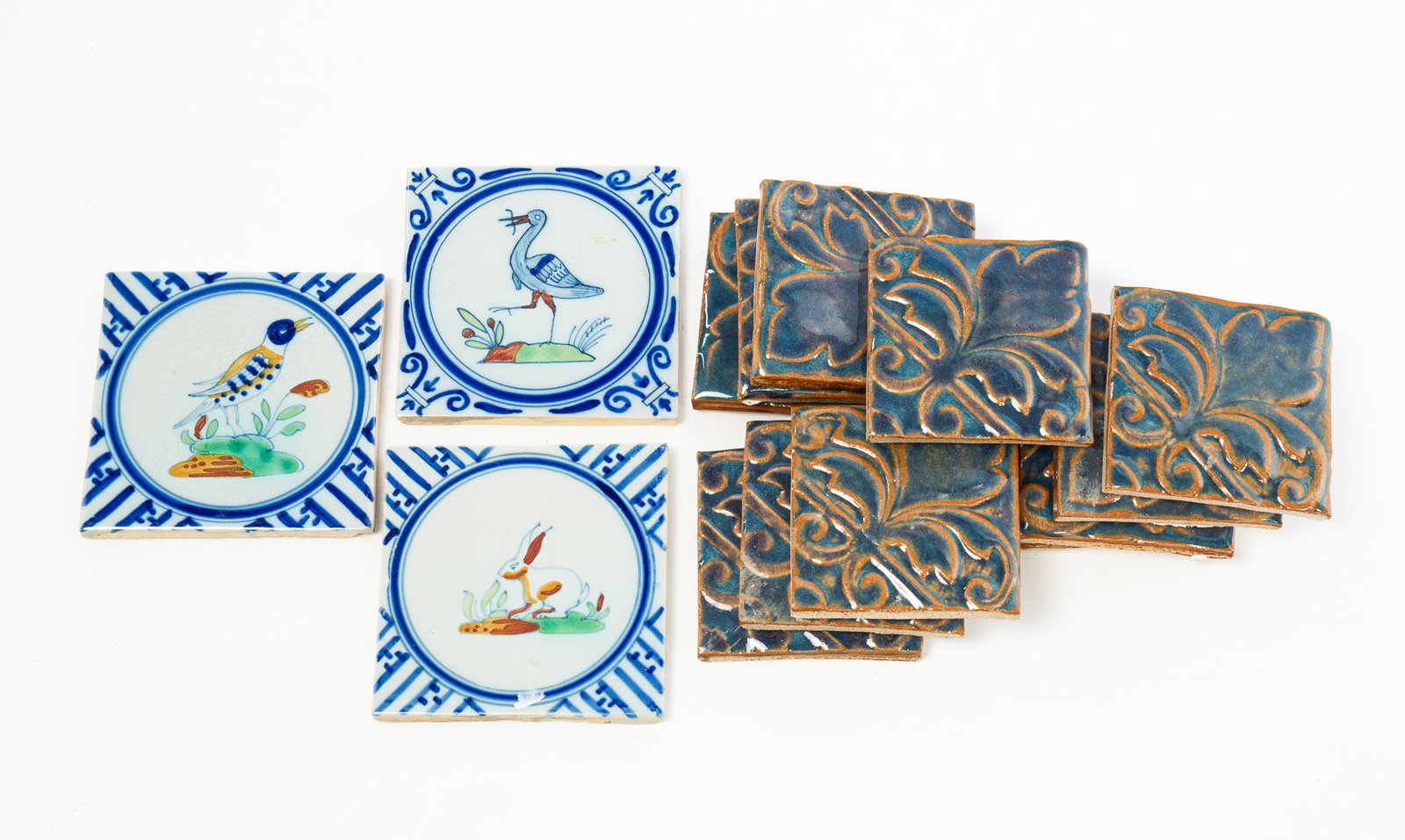 FOURTEEN EUROPEAN CERAMIC TILES. (1 of 7)