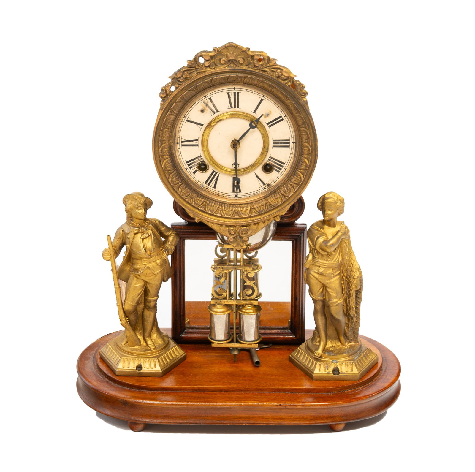 ANSONIA CLOCK CO. MANTEL CLOCK WITH EXPOSED WORKS UNDER GLASS DOME. (1 of 5)