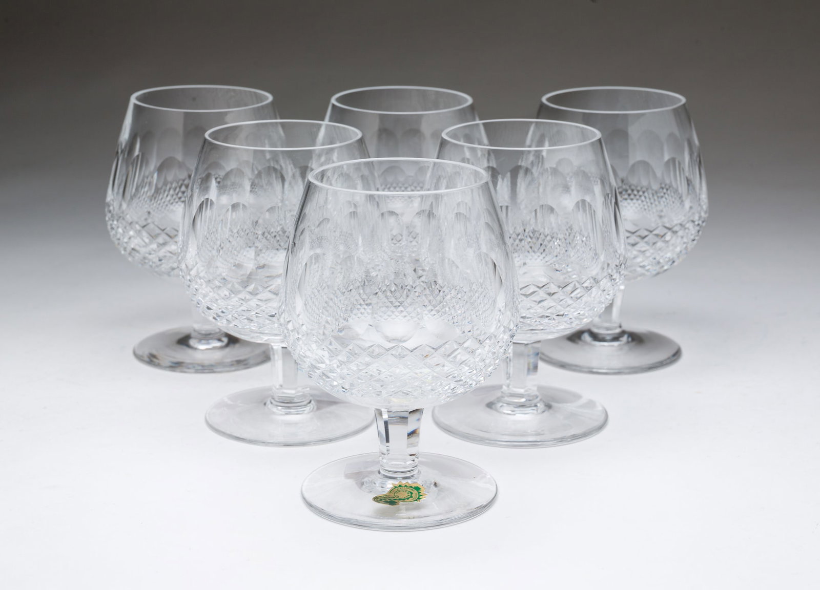 SIX WATERFORD CRYSTAL "COLLEEN" SHORT-STEMMED BRANDY GLASSES. (1 of 4)