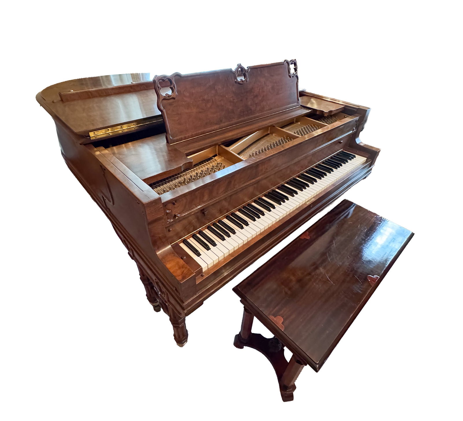 SCHILLER WELTE-MIGNON REPRODUCING BABY GRAND PIANO WITH BENCH. (1 of 7)