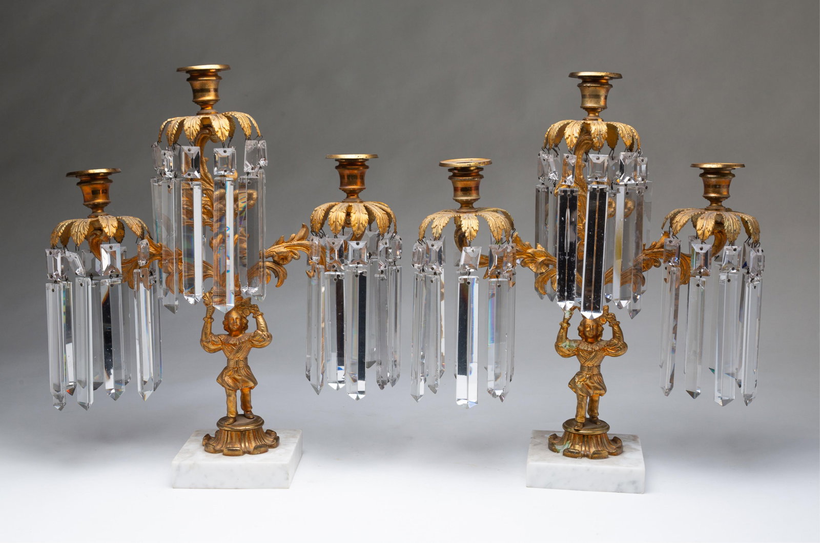 PAIR OF AMERICAN GILT BRASS GIRANDOLES. (1 of 4)