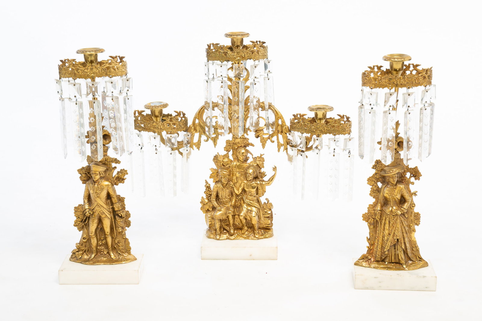 THREE-PIECE CORNELIUS GILT BRASS GIRANDOLE SET. (1 of 5)