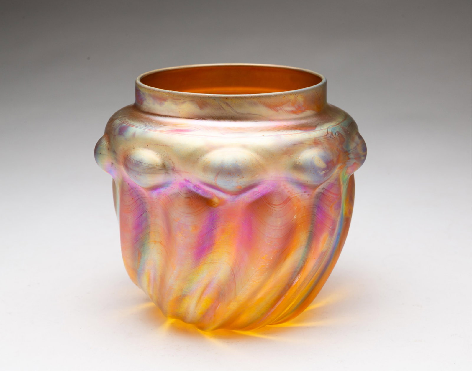 TIFFANY STUDIOS (NEW YORK, NEW YORK) FAVRILE GLASS VASE WITH ORIGINAL PAPER LABEL. (1 of 4)