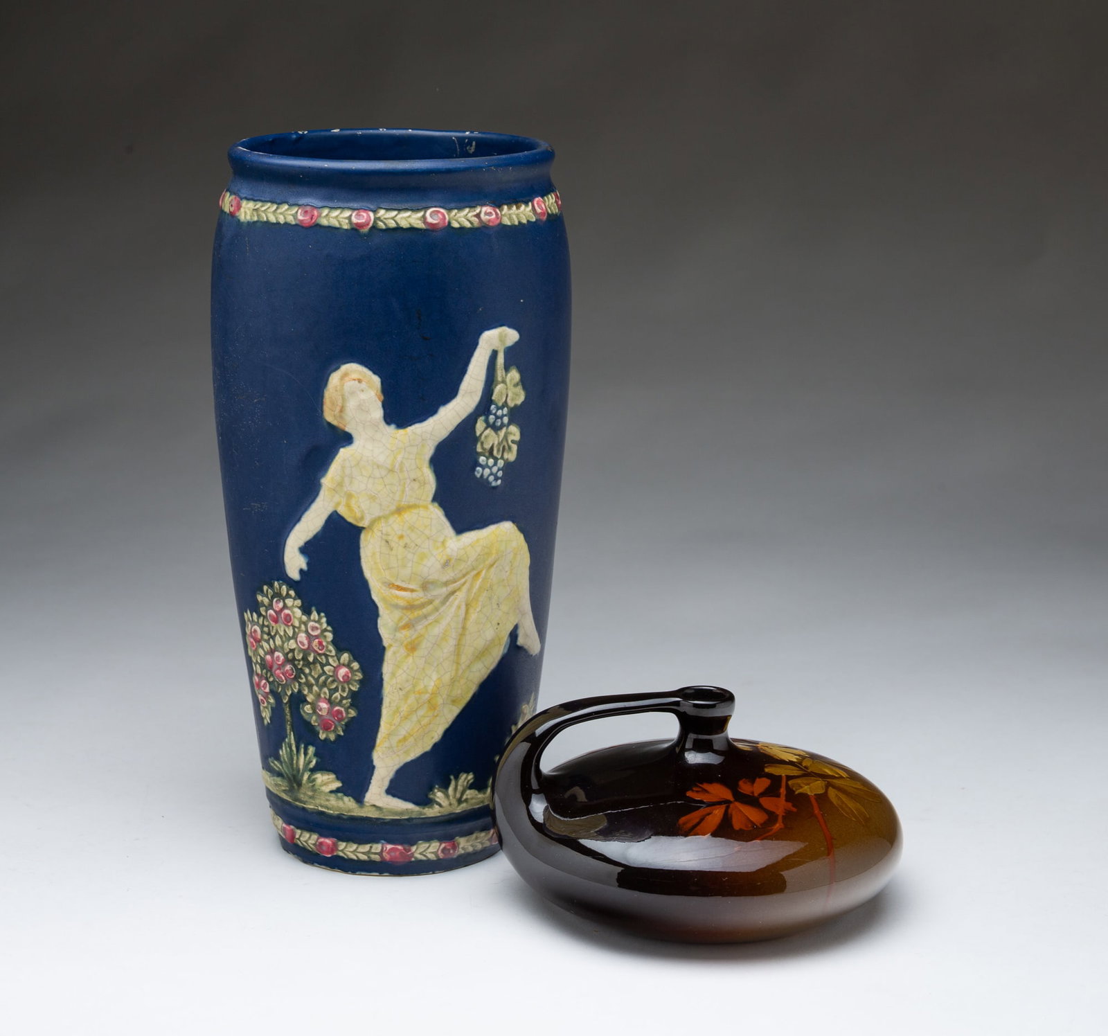 TWO WELLER (OHIO) ART POTTERY VESSELS. (1 of 6)