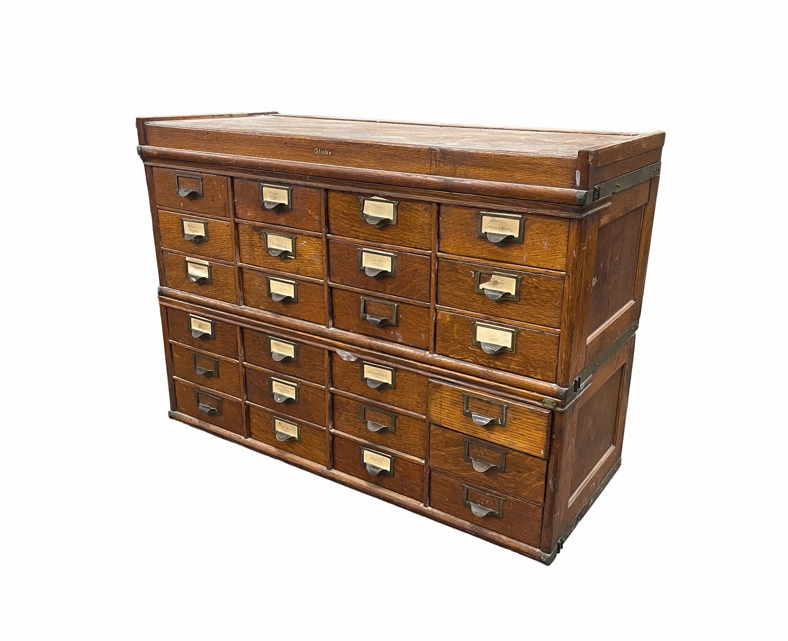GLOBE (CINCINNATI, OHIO) QUARTERSAWN OAK TWO-STACK CARD FILE CABINET. (1 of 9)