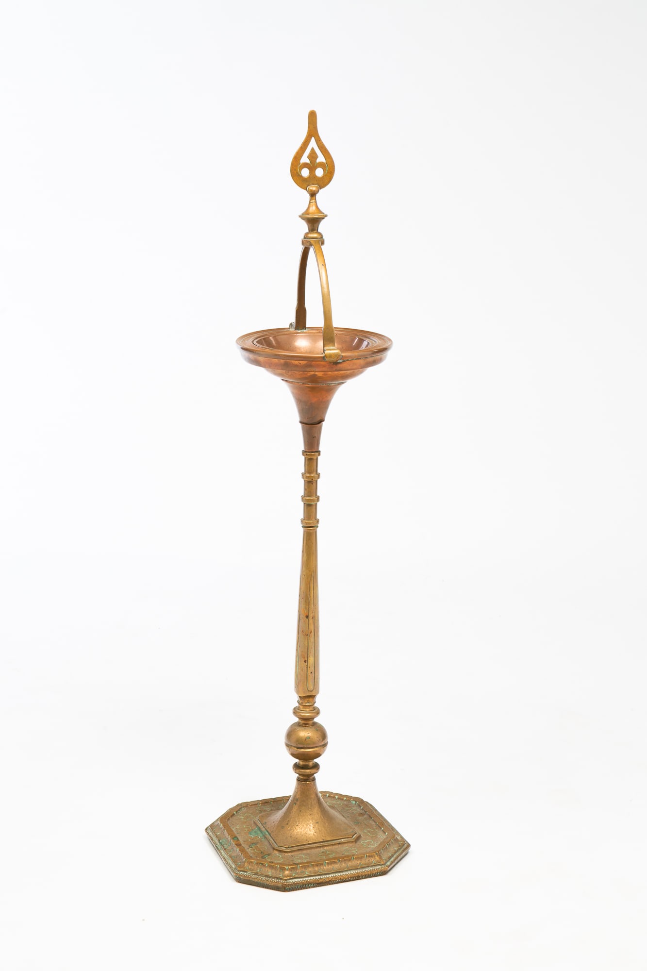 AMERICAN BRONZE AND COPPER FLOOR-STANDING ASHTRAY, STYLE OF OSCAR BACH (GERMAN, 1884-1957). (1 of 5)