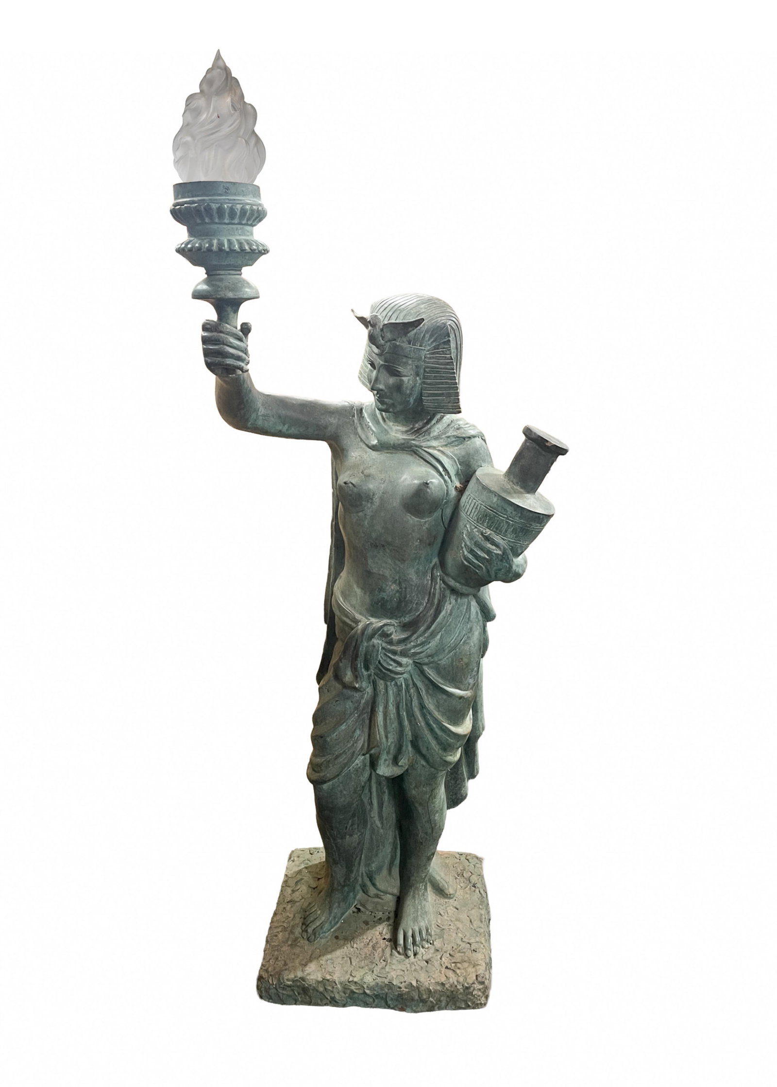 LARGE EGYPTIAN REVIVAL BRONZE FIGURAL TORCH LAMP. (1 of 5)