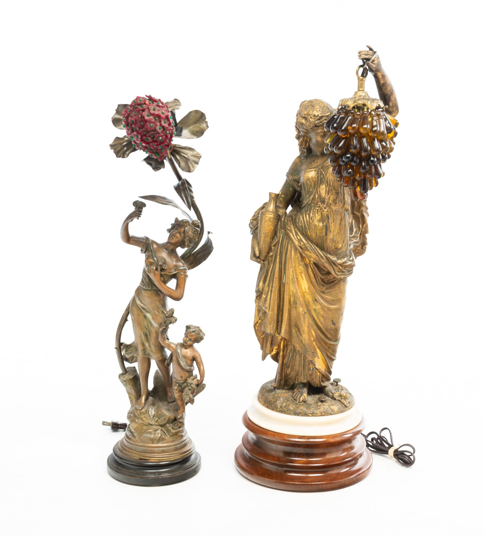 TWO AMERICAN SPELTER NEWEL POST LIGHTS. (1 of 6)