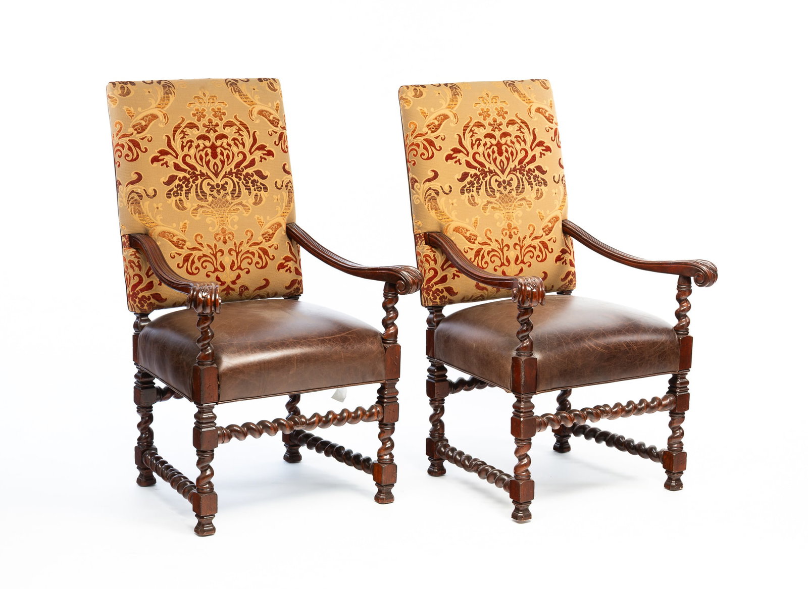 PAIR OF DESIGNMASTER LOUIS XIII STYLE MAHOGANY ARMCHAIRS. (1 of 6)