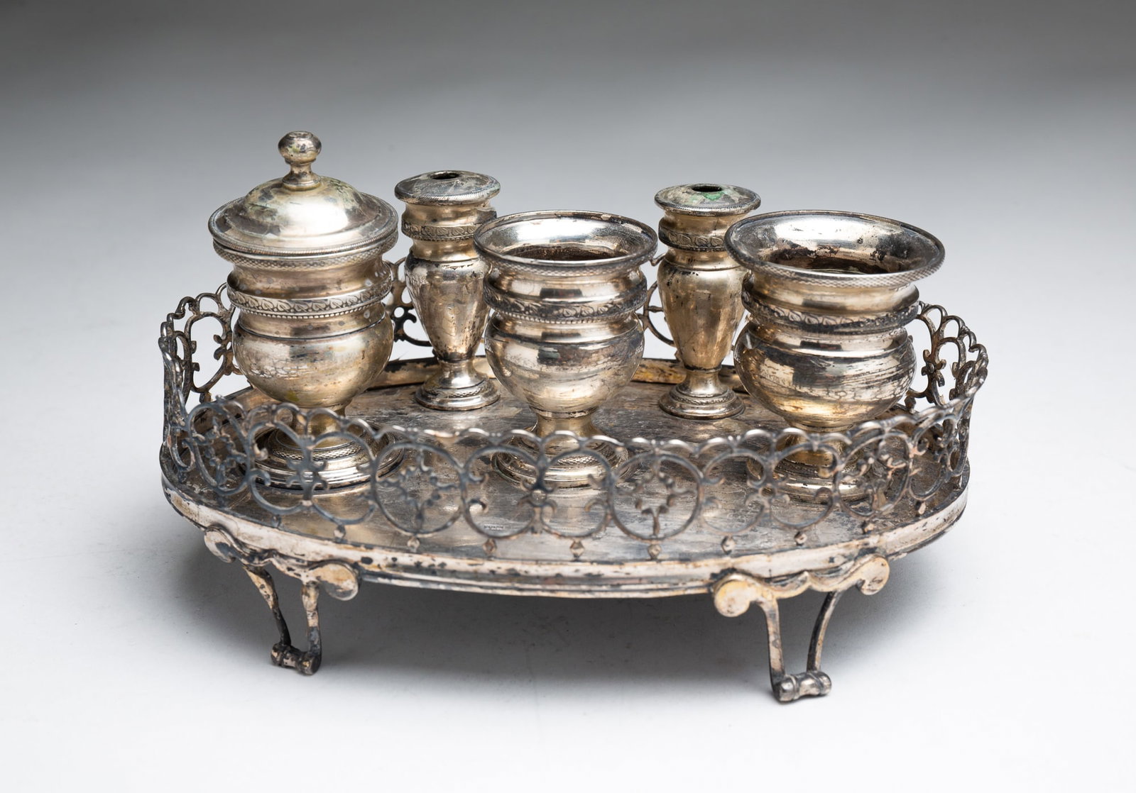 EUROPEAN SILVER PLATE DESK SET. (1 of 4)