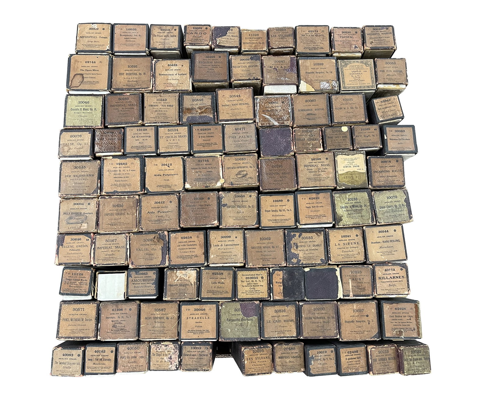 LARGE COLLECTION OF AEOLIAN GRAND REPRODUCING PIANO ROLLS.: 20th Century. Mostly Classical music. 13.5"h. 24"w. 24"d.