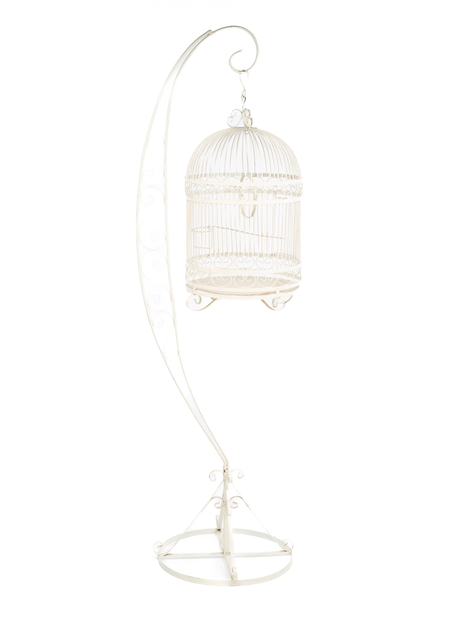 CAST IRON PAINTED HANGING BIRD CAGE WITH STAND. (1 of 5)