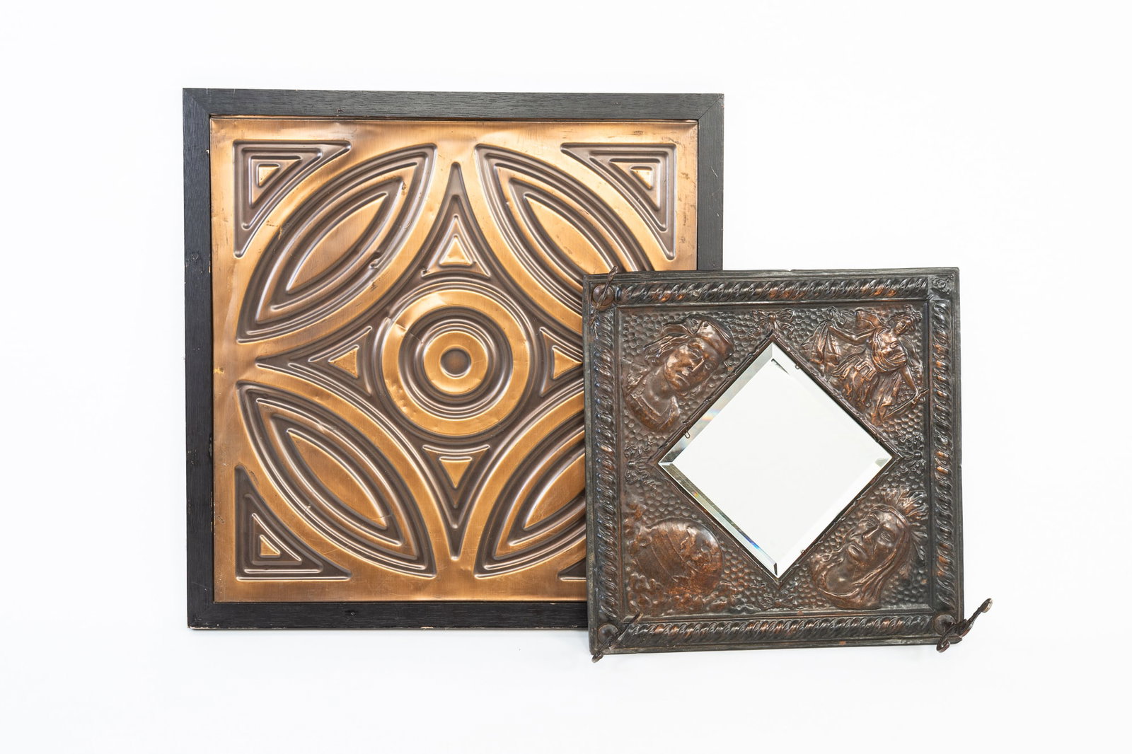TWO AMERICAN PRESSED METAL PANELS. (1 of 5)