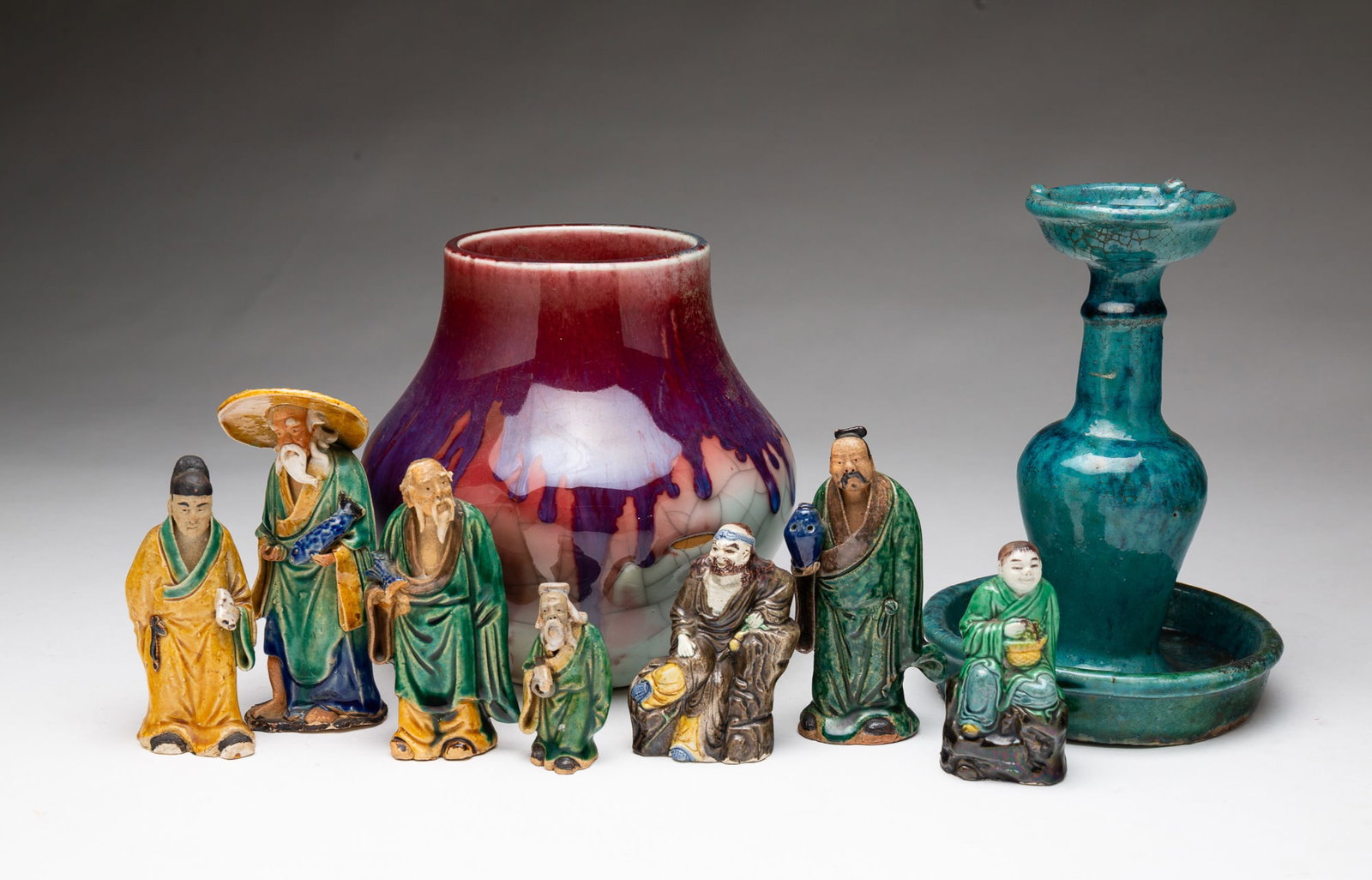 GROUP OF CHINESE POTTERY ITEMS, INCL. MUD MEN. (1 of 8)