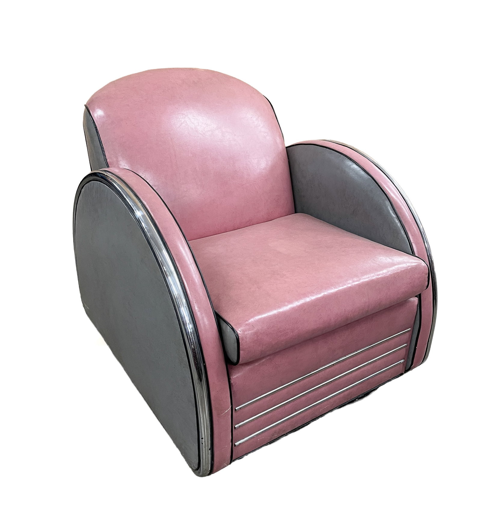 STREAMLINE MODERNE STYLE NAUGAHYDE CLUB CHAIR. (1 of 3)