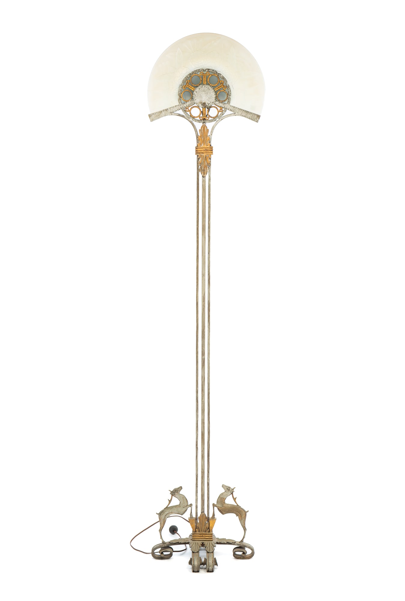 FINE ART DECO CAST AND WROUGHT IRON FLOOR LAMP, STYLE OF EDGAR BRANDT (FRENCH, 1880-1960). (1 of 5)