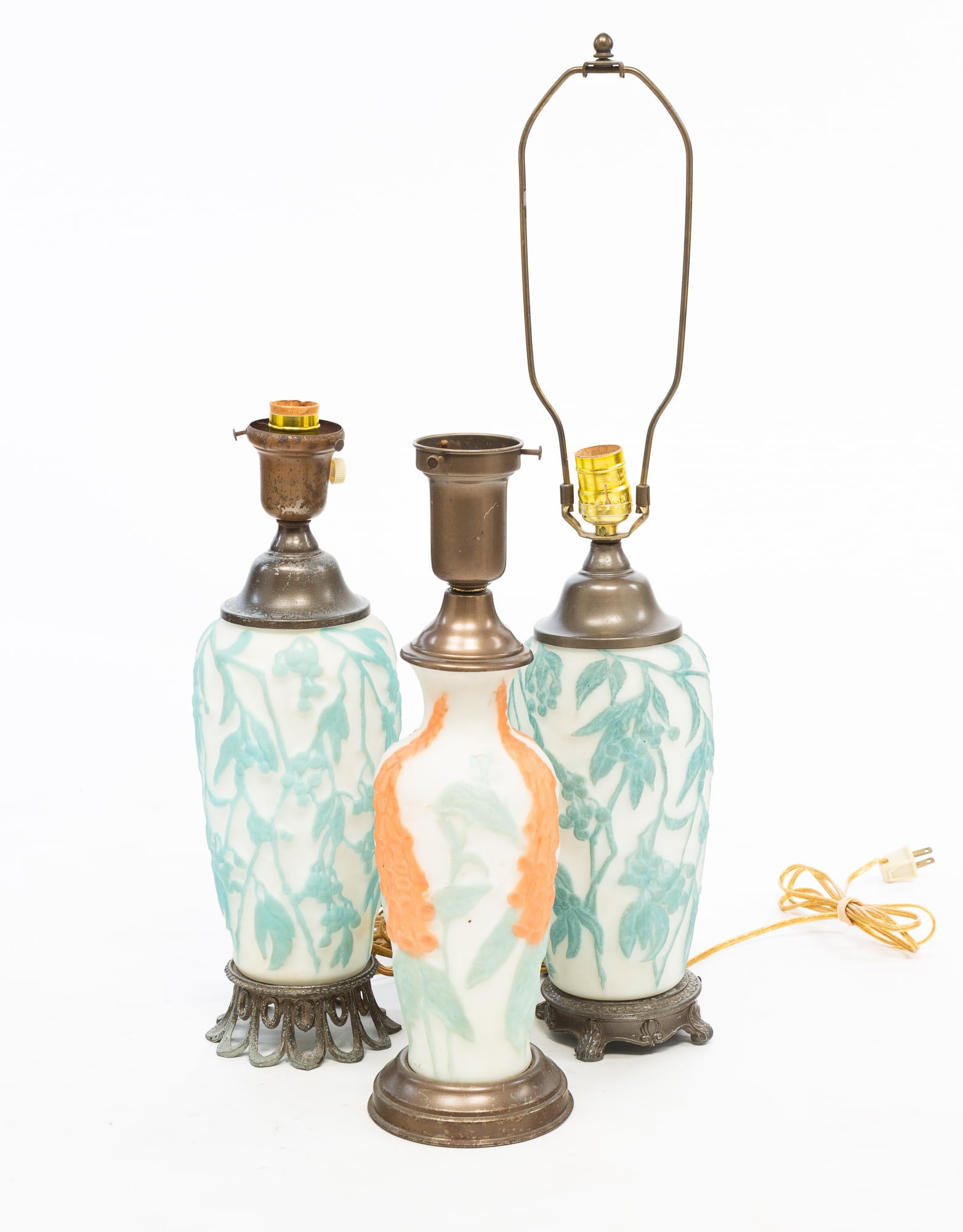 THREE PHOENIX/CONSOLIDATED OPAQUE GLASS LAMPS. (1 of 6)