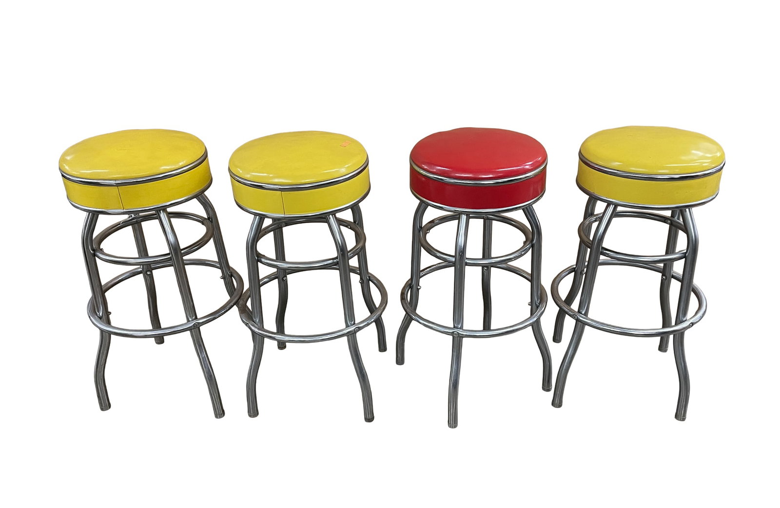 FOUR COSCO PRODUCT (COLUMBUS, INDIANA) MODERNIST CHROME BARSTOOLS. (1 of 4)