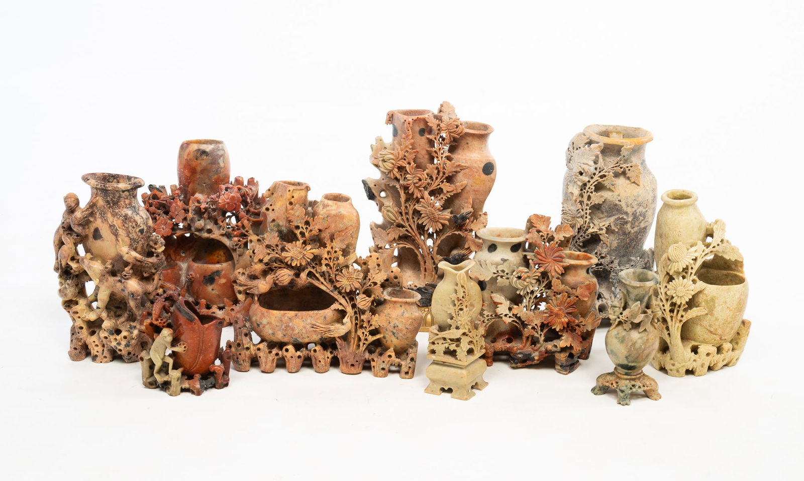 TEN CHINESE CARVED SOAPSTONE VASES. (1 of 7)