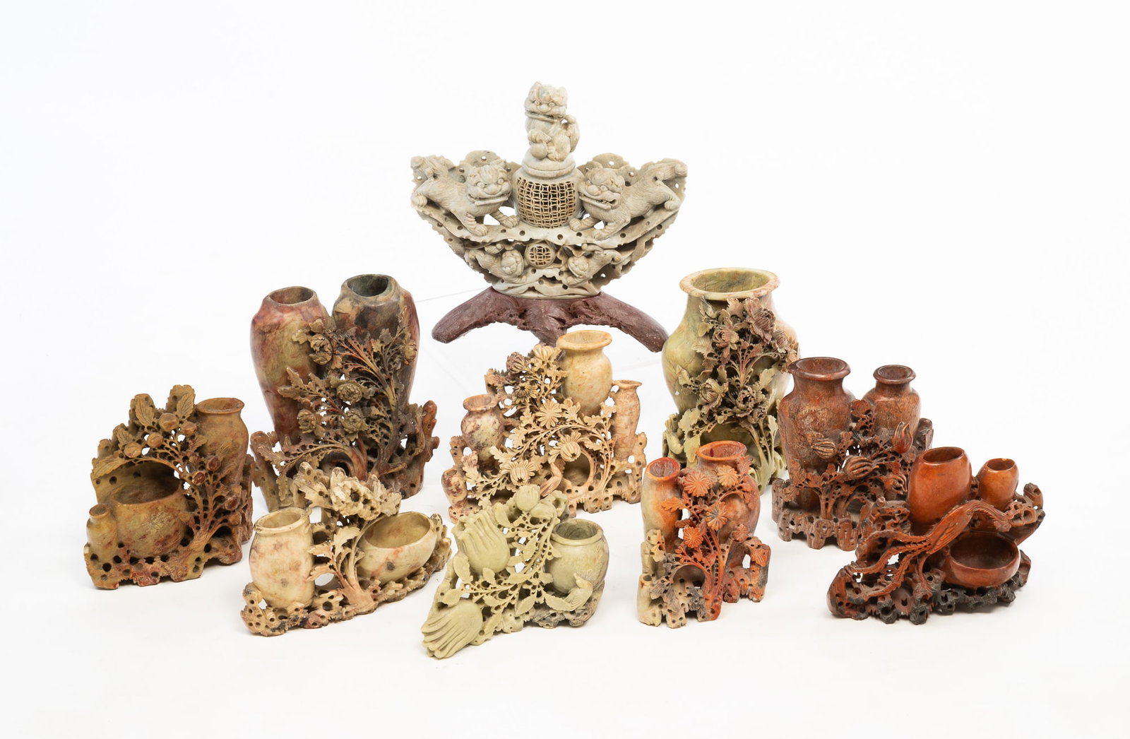 TEN CHINESE CARVED SOAPSTONE VASES. (1 of 6)