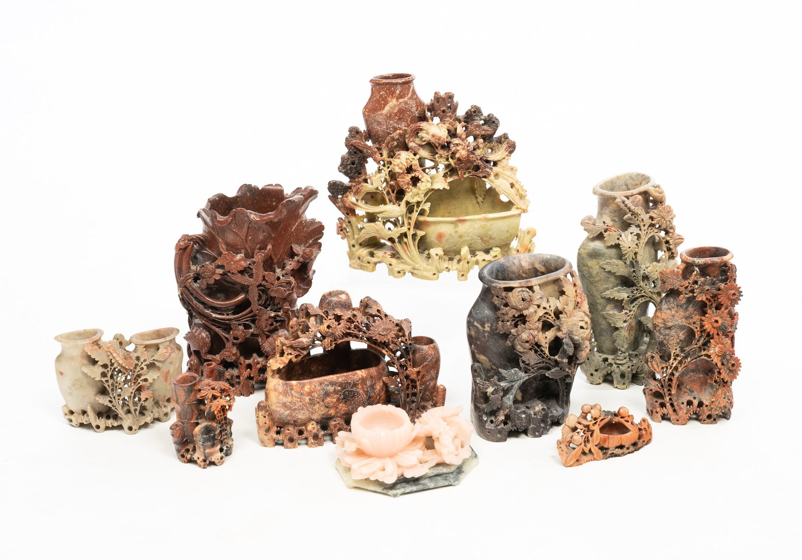 TEN CHINESE CARVED SOAPSTONE VASES. (1 of 8)