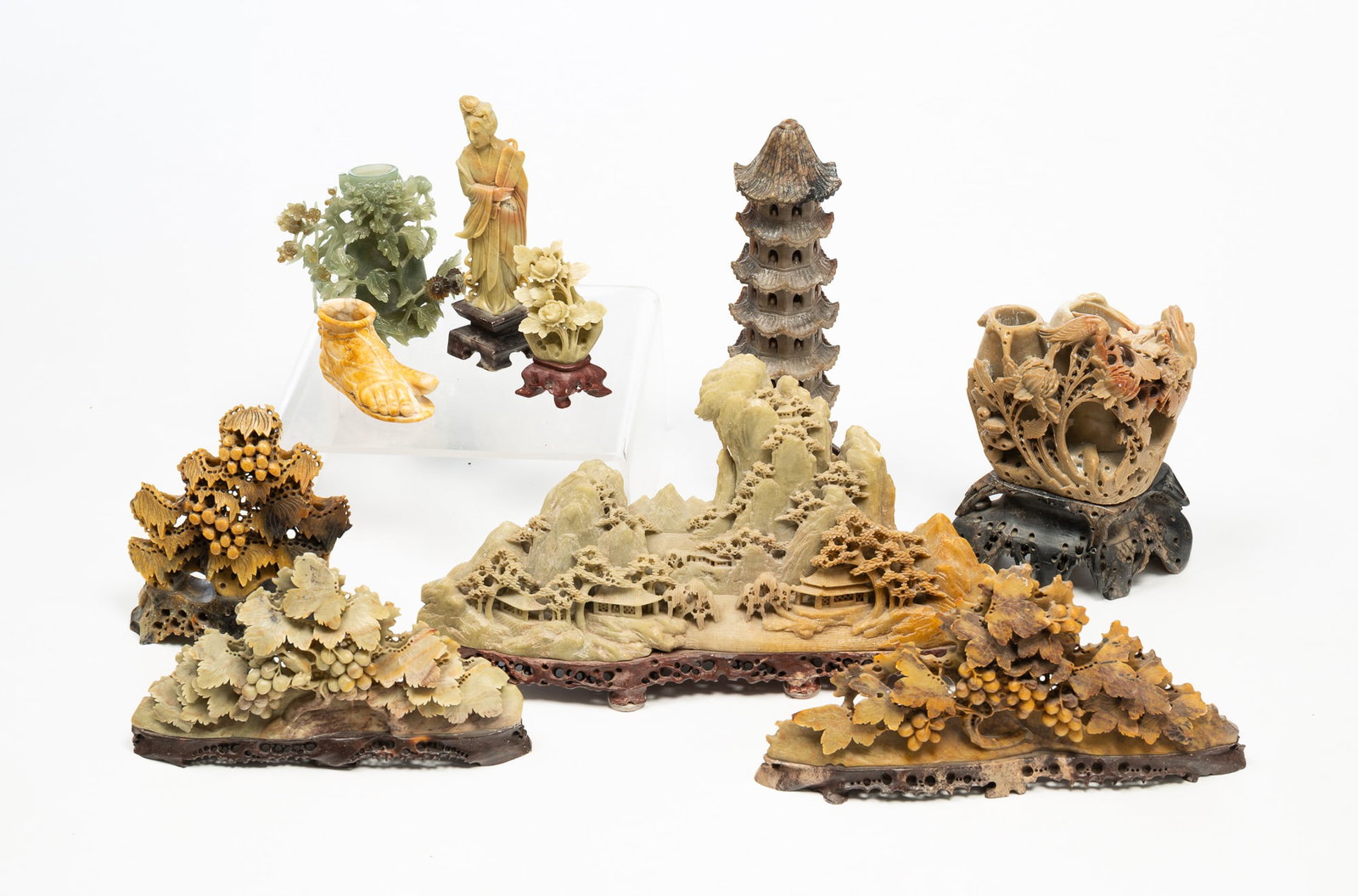 TEN CHINESE CARVED STONE ITEMS. (1 of 9)