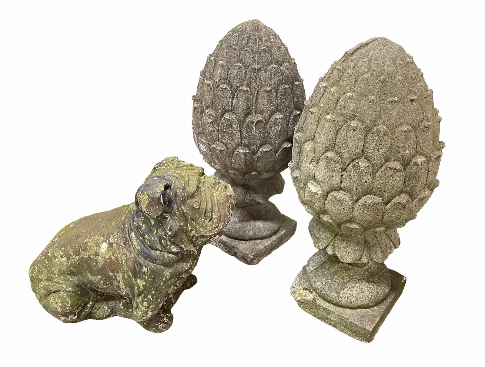 THREE CEMENT GARDEN ORNAMENTS. (1 of 4)