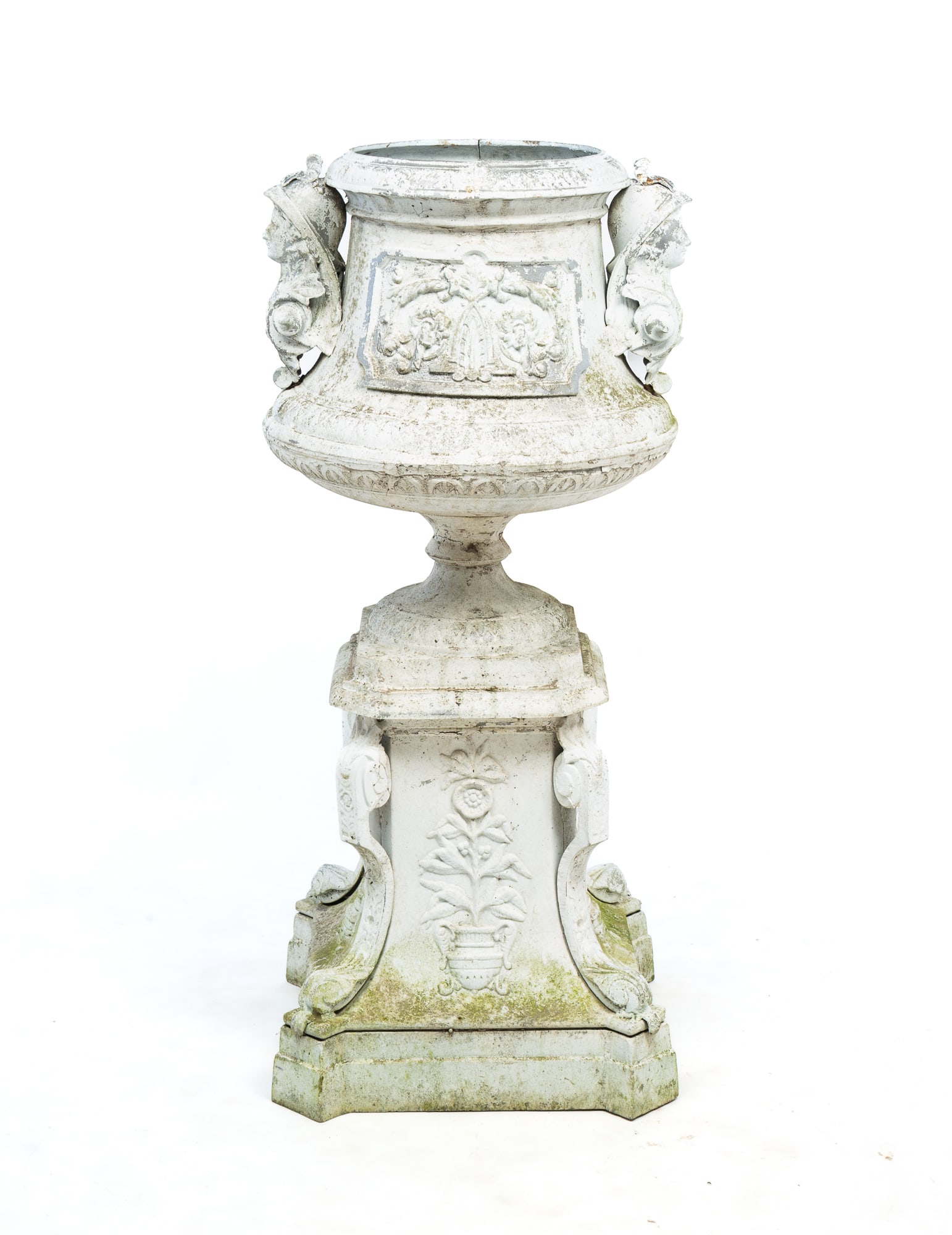 NEOCLASSICAL STYLE PAINTED AND CAST ALUMINUM GARDEN URN. (1 of 5)