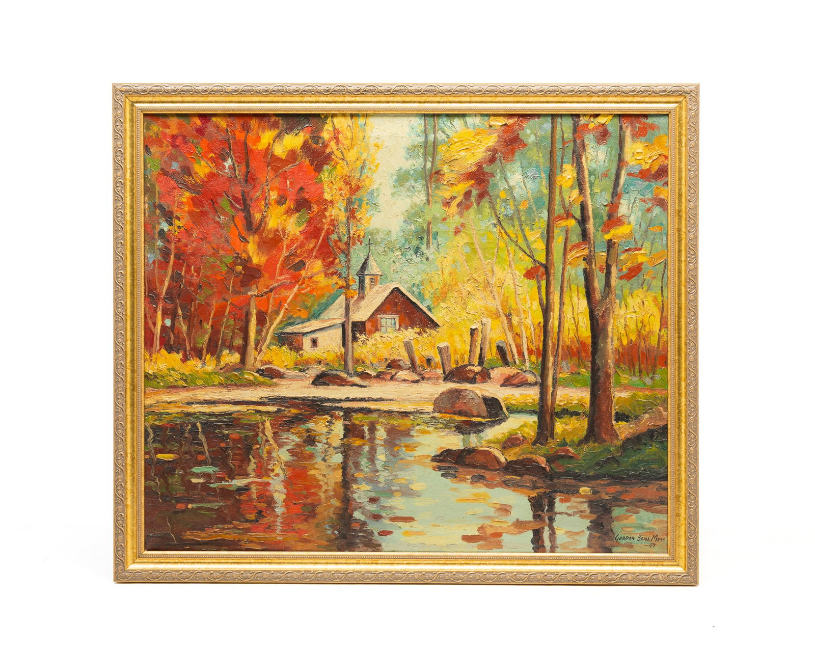 GORDON BENJAMIN MESS (AMERICAN, 1900-1959) OIL ON CANVAS OF FALL LANDSCAPE. (1 of 5)