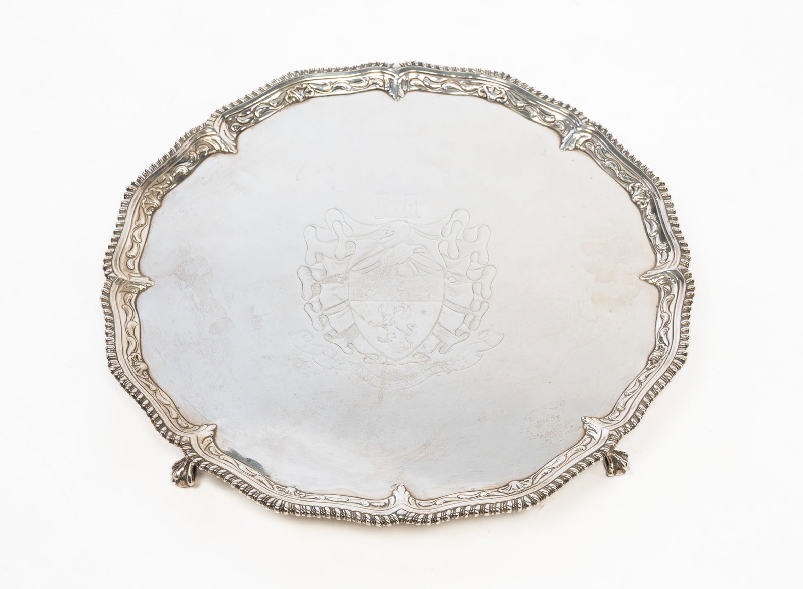 LONDON CHIPPENDALE STERLING SILVER FOOTED TRAY. (1 of 6)