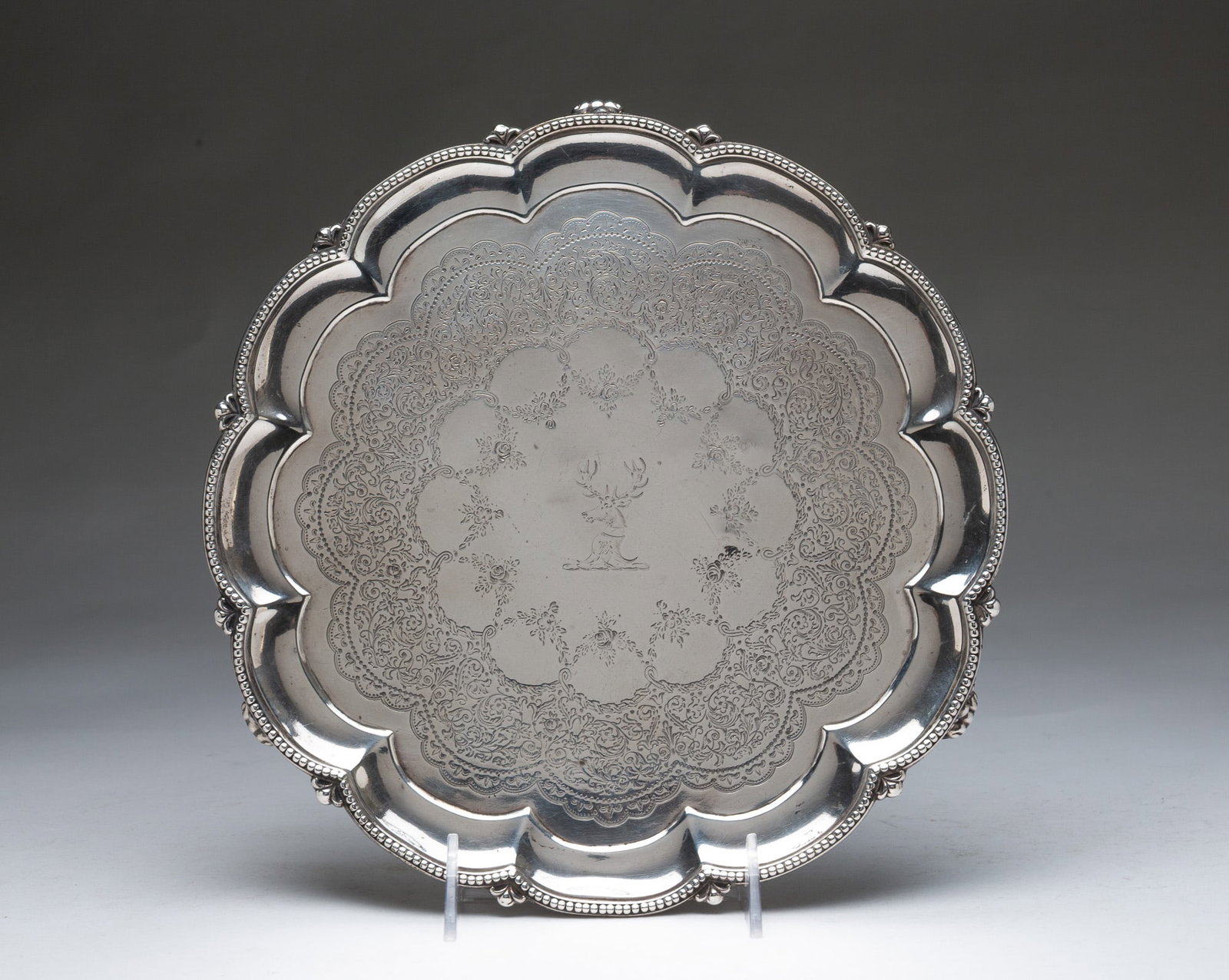 LONDON STERLING SILVER FOOTED TRAY. (1 of 5)