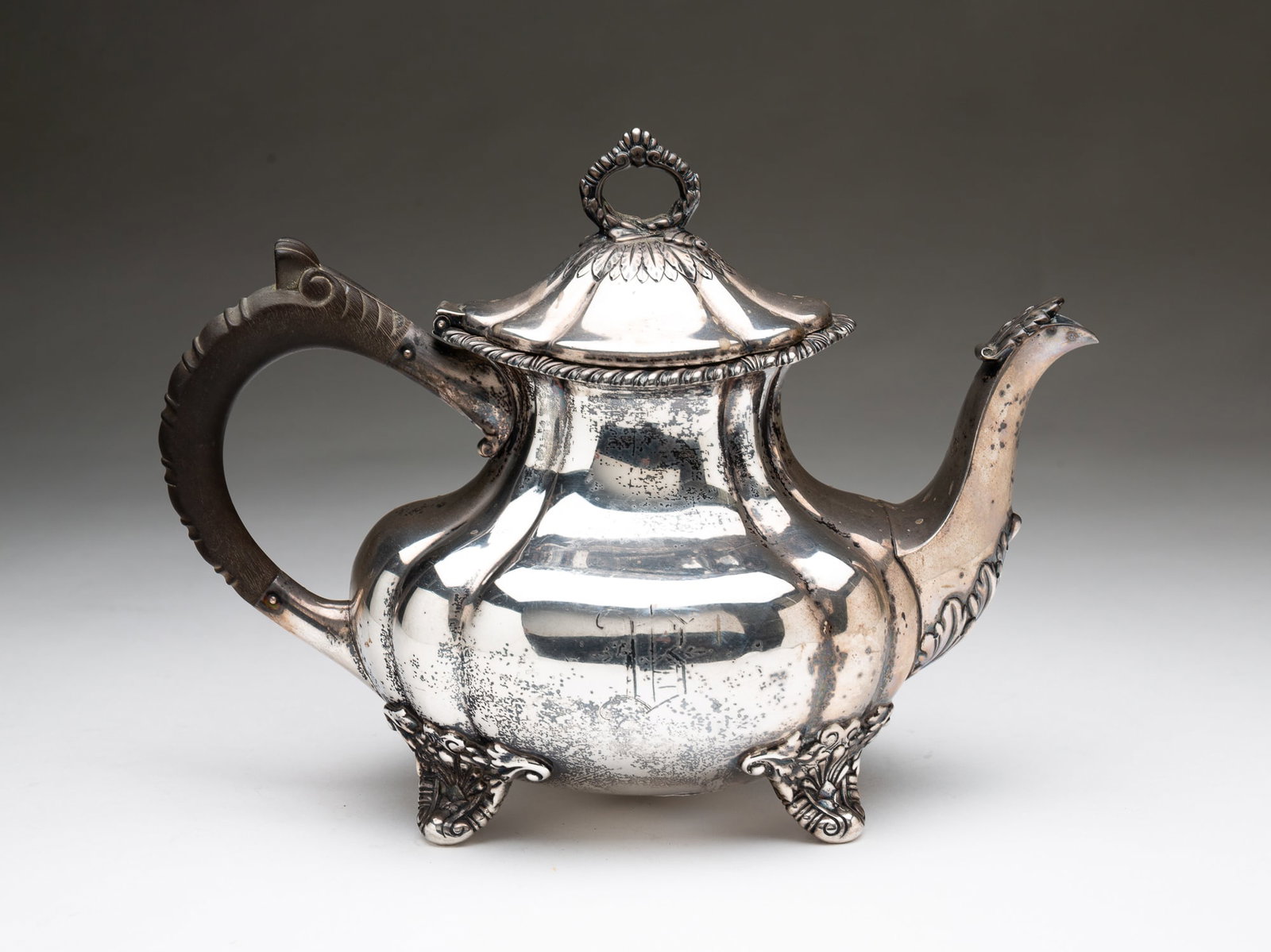 GORHAM STERLING SILVER FOOTED TEAPOT. (1 of 3)