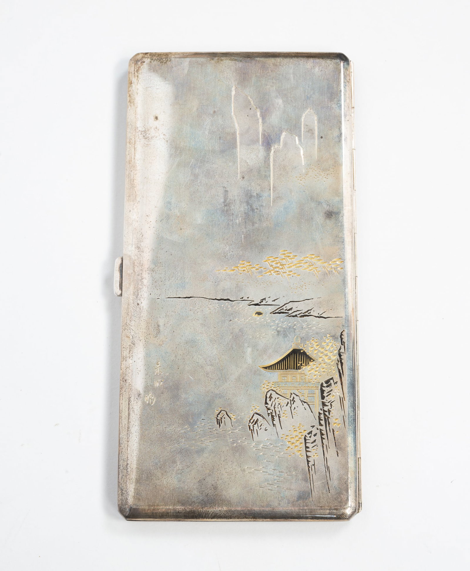950 SILVER ETCHED CIGARETTE CASE. - 4