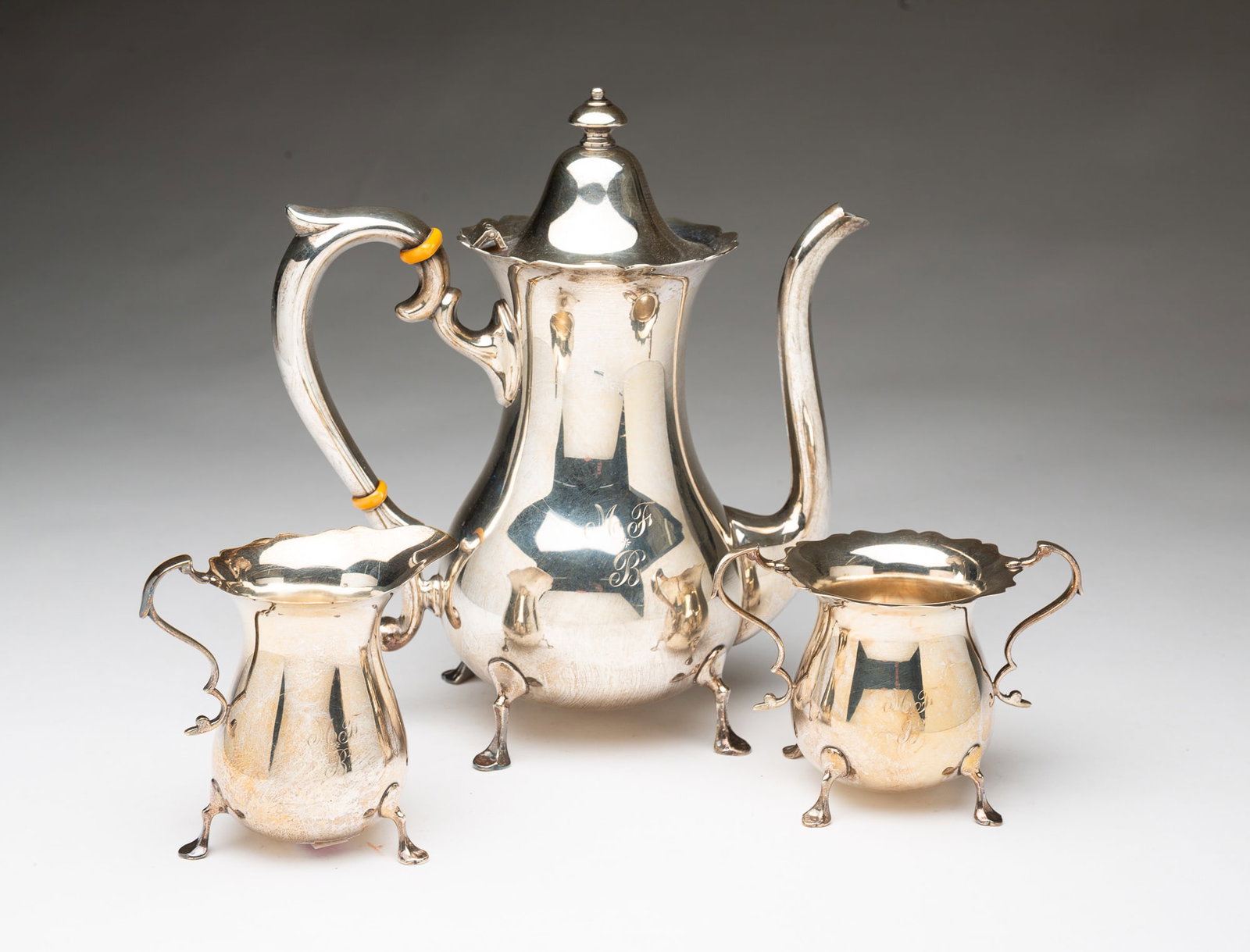 THREE-PIECE TOWLE STERLING SILVER TEA SET. (1 of 6)